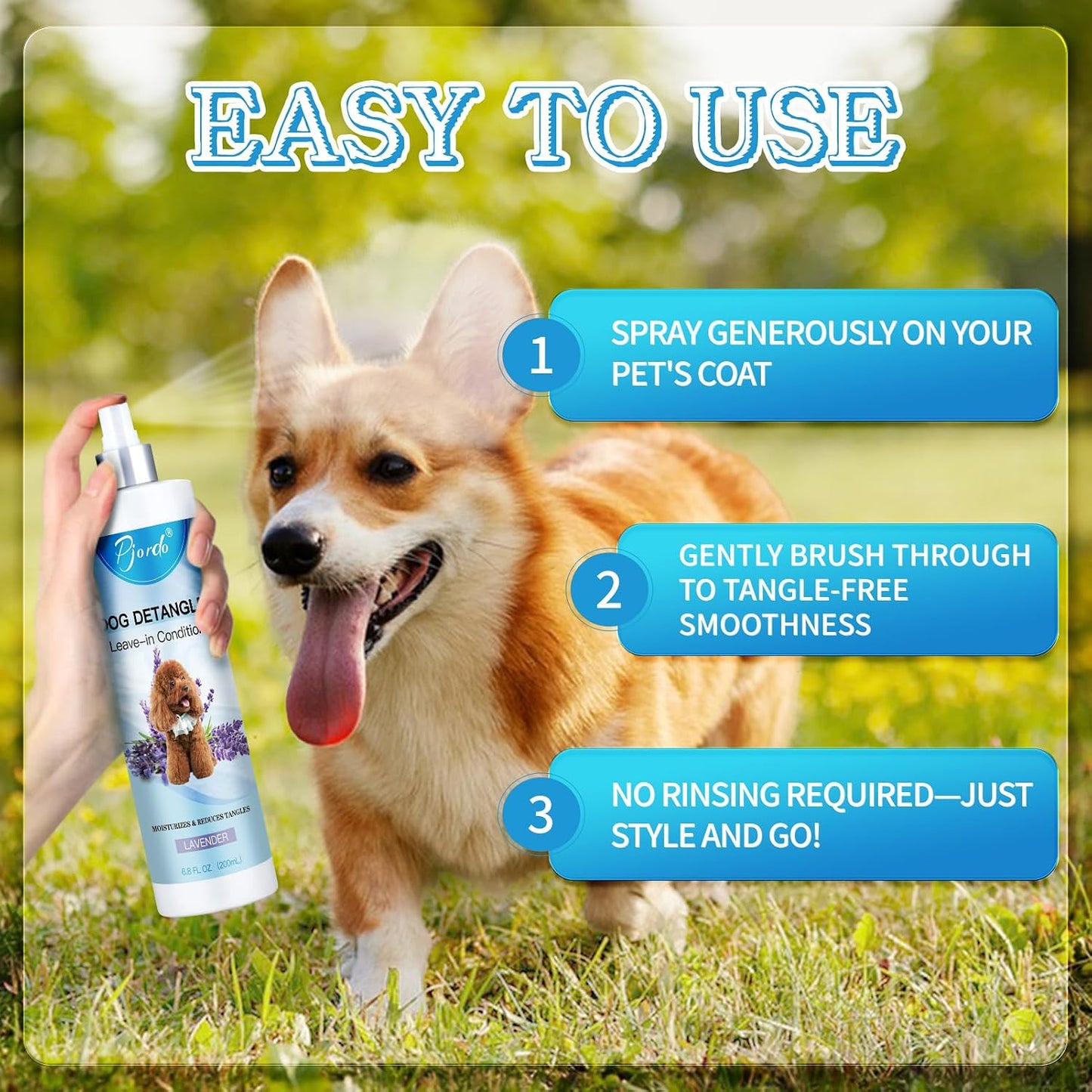 Dog Detangler Spray - Natural Leave-In Conditioner for Grooming | Lavender Scent, Includes Deshedding Brush & Metal Comb