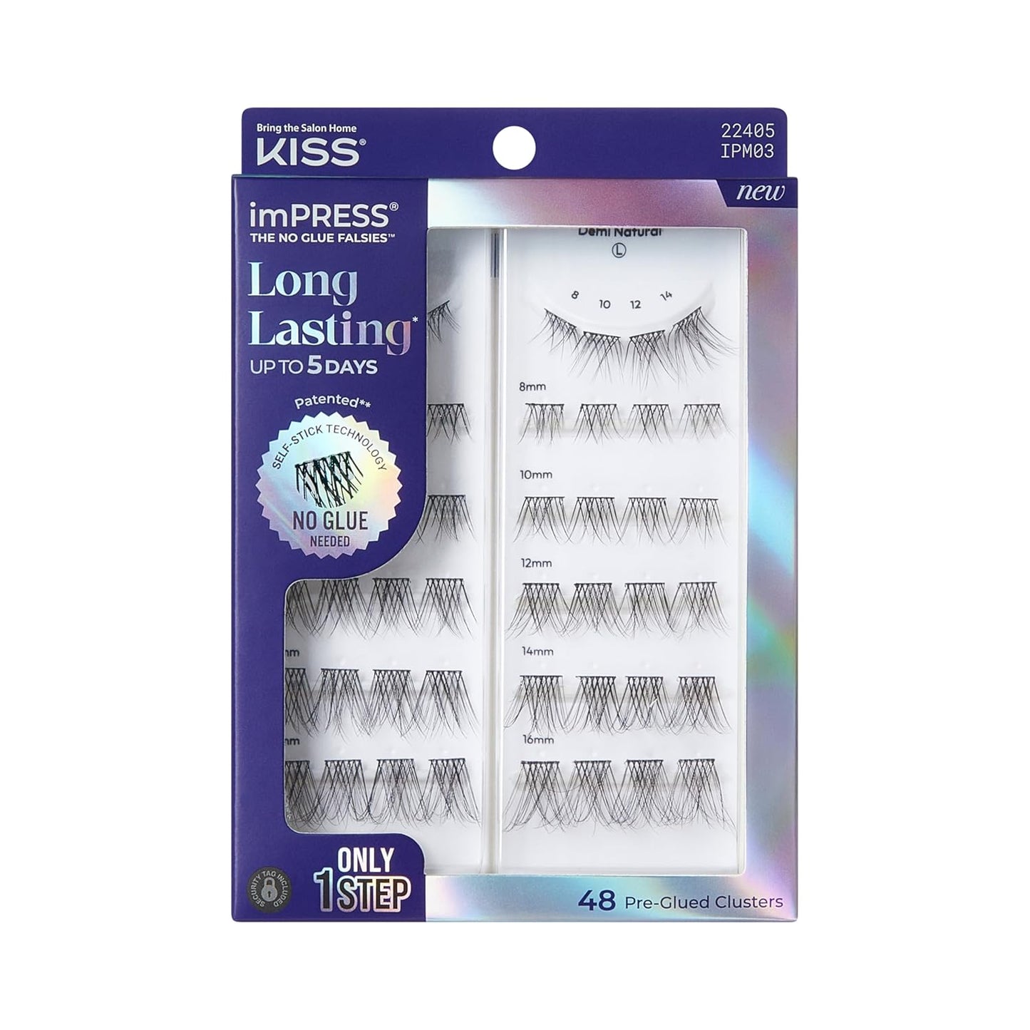 Kiss Impress False Eyelashes - Demi Natural Lash Clusters, 48 Pre-Glued, 8mm-16mm | Contact Lens Friendly, Reusable