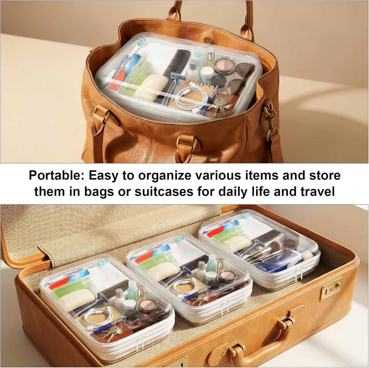 Clear Hard Shell Zipper Case - 3 Pack Large Organizer Pouches for Toys, Travel & Makeup | Waterproof Storage