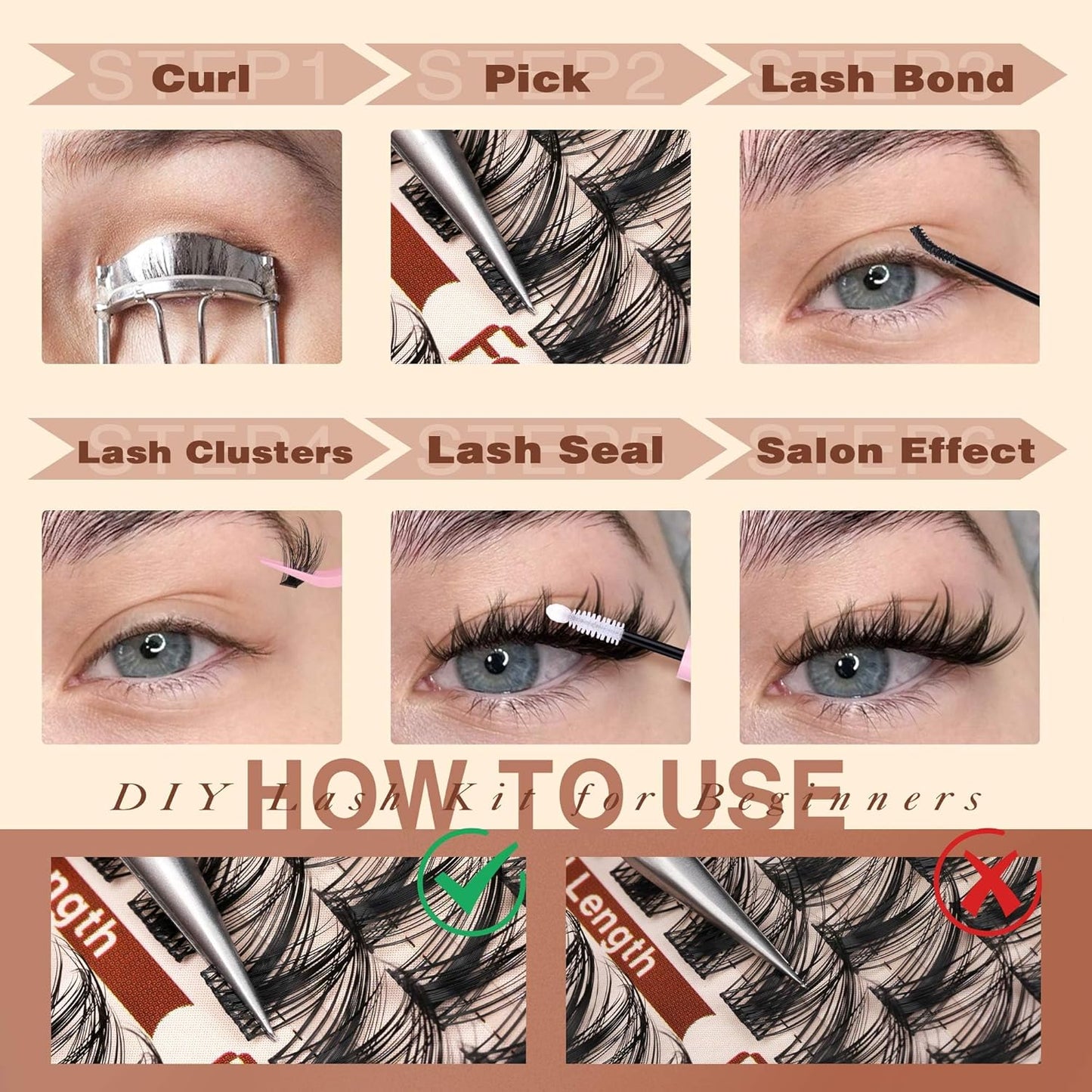 Wispy Lash Clusters - 12-16mm Natural Look Eyelash Extensions for DIY Home Use | Salon Effect Individual Lashes