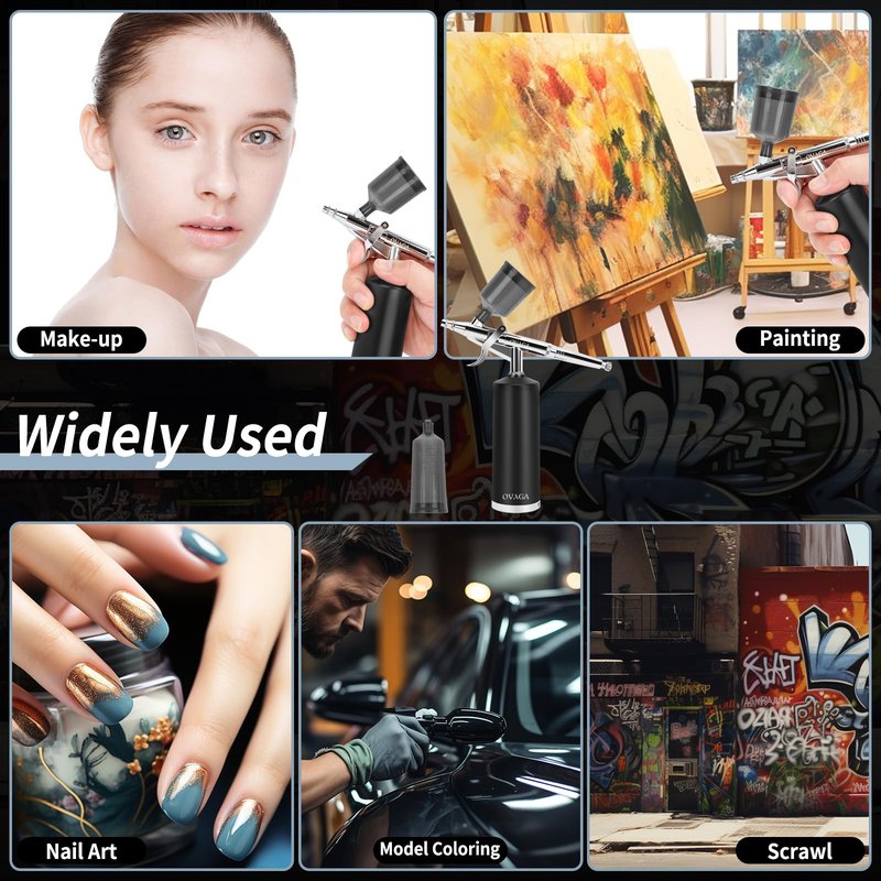Ovaga 32PSI Airbrush Kit, Rechargeable Cordless Airbrush Compressor, Auto Handheld Airbrush Gun, Airbrush Set Portable Wireless Air Brush for Barber, Nail Art