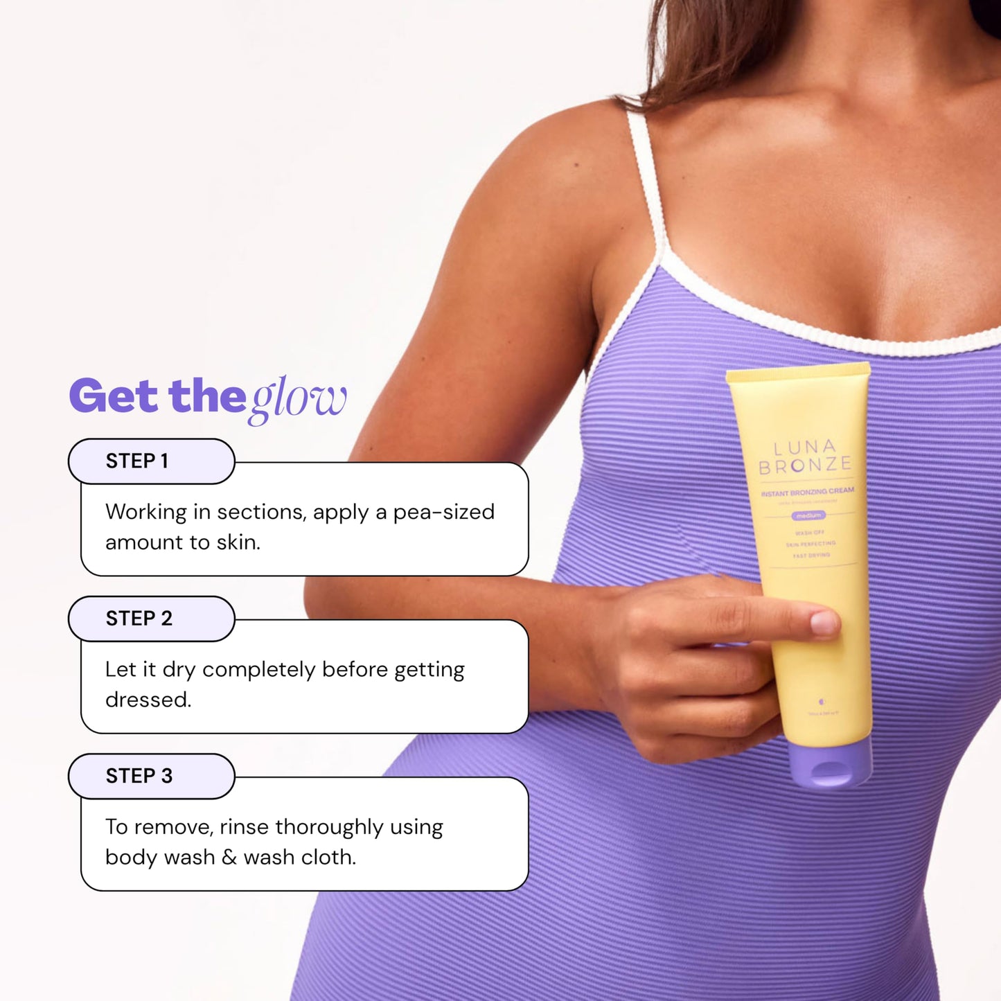 Luna Bronze Instant Bronzing Cream | Wash Off Body Bronzer and Skin Tint | Fast Drying, Streak Free, Non-Greasy Temporary Tan | Skincare Infused, Vegan and Cruelty Free (130ml/4.4 fl. oz)
