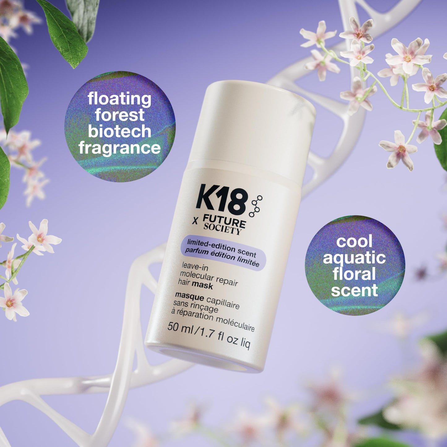 K18 x Future Society Leave-In Molecular Repair Hair Mask - Limited-Edition Scent Peptide Hair Treatment Mask for Bleach, Color, Chemical + Heat Damaged Strands - Damage Reversal in 4 Mins (1.7 Fl oz)