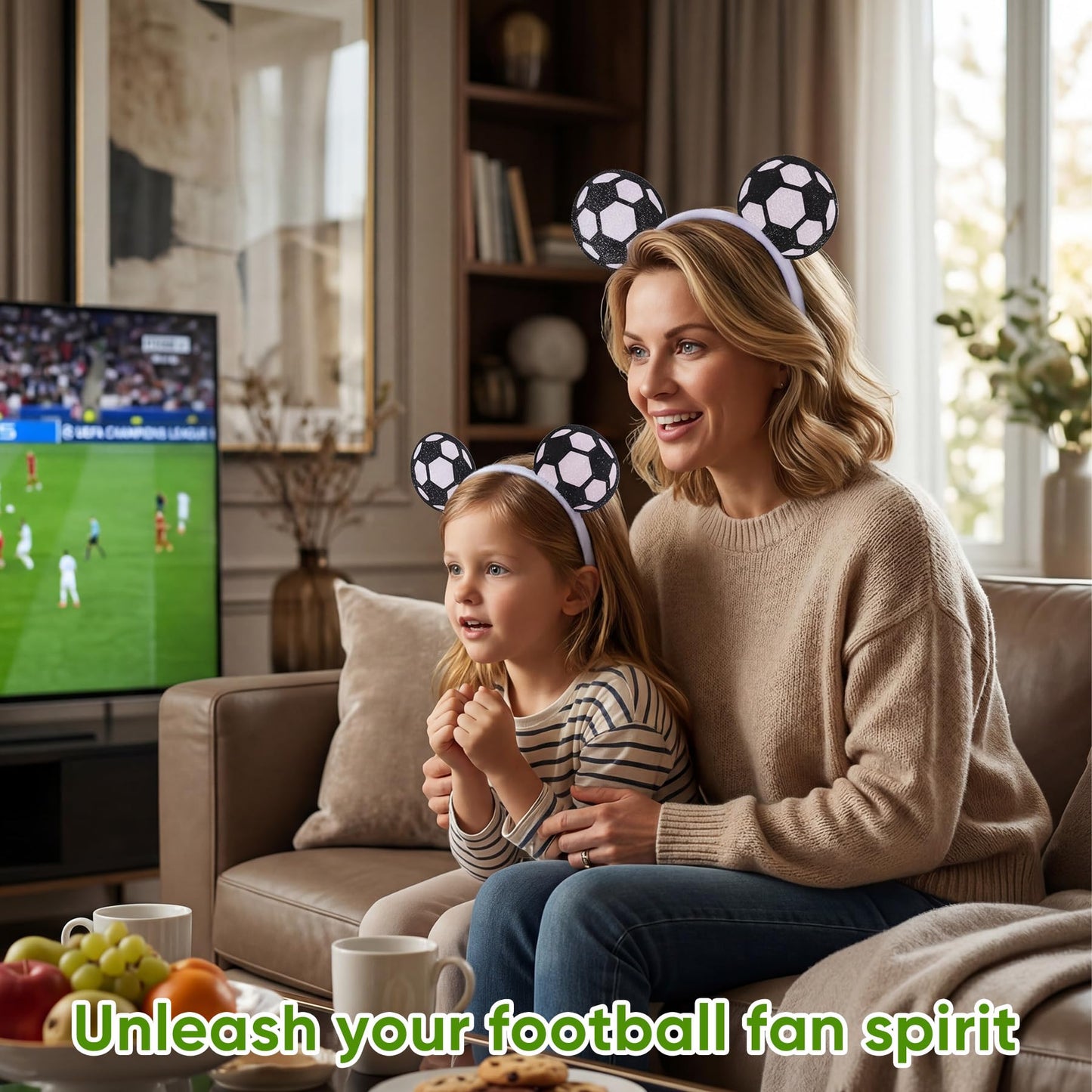 puwuto Soccer Headband for Women Men, Cute Hair Band with Two Football Ball Ears, Elastic Non-Slip Sports Headwear for This Year's World Cup 2026, Football Theme Party & Game Day