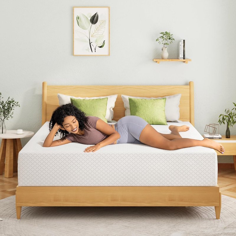 EGOHOME 12-Inch Queen Memory Foam Mattress - Cooling Green Tea Gel, Medium Firm Support | 80''L x 60''W, White