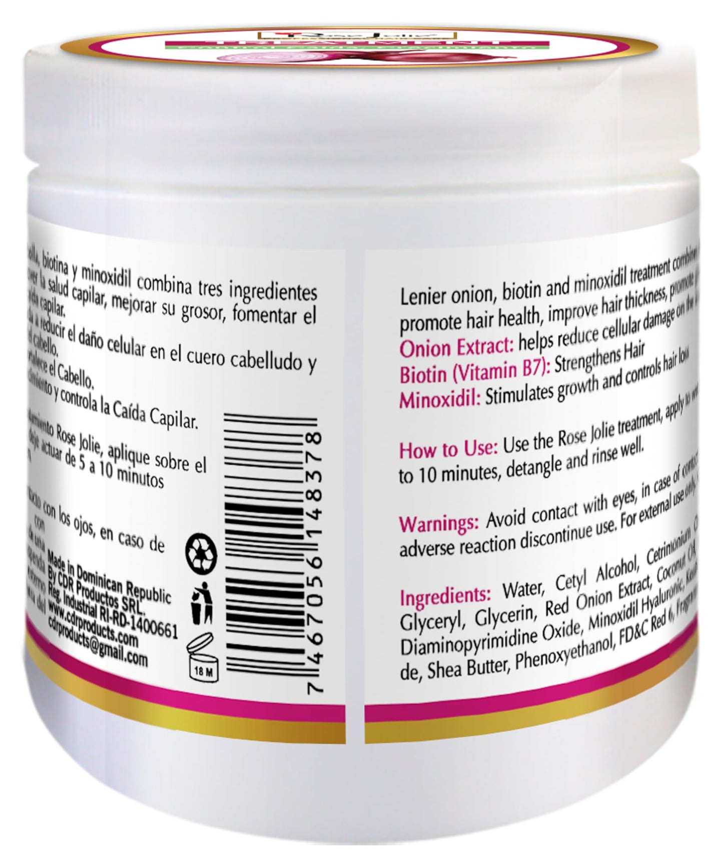 Rose Jolie Onion & Biotin Hair Treatment | Hair Fall Control & Growth Support | Deep Repair for Dry or Damaged Hair | Sulfate-Free, Salt-Free, Paraben-Free | No Onion Smell | 16 fl oz