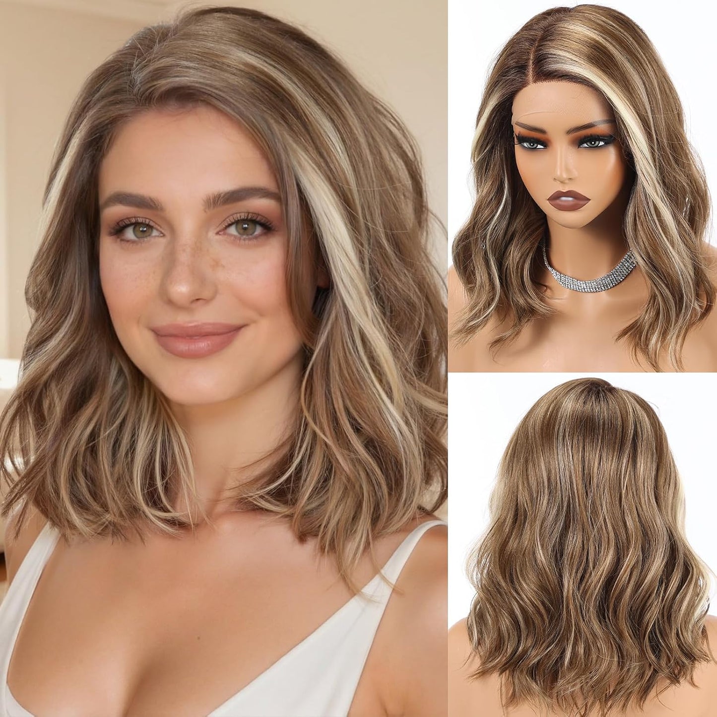 HD Lace Front Wig - 16-Inch Heat Resistant Synthetic Wavy Hair for Women | Shoulder Length Glueless Wig in Gray