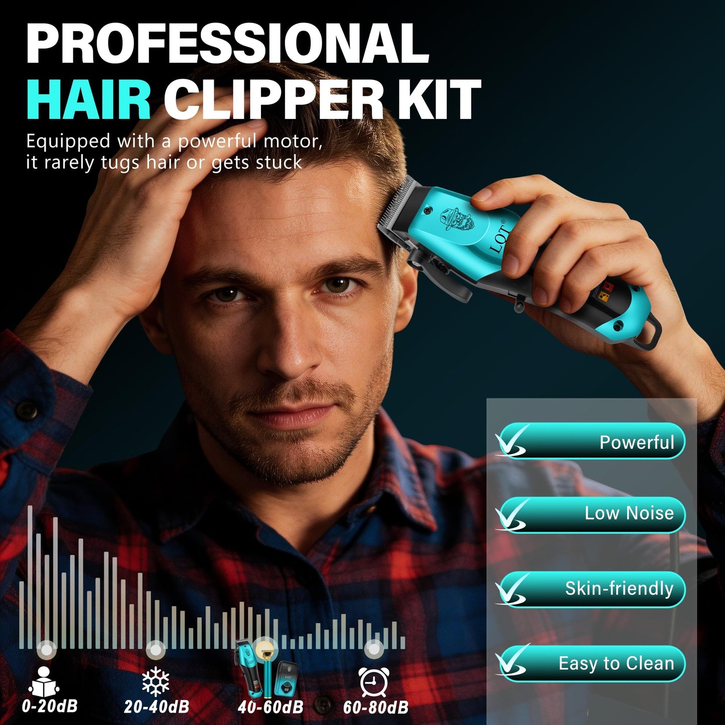 LQT Hair Clippers for Men Professional, Beard Trimmer Kits & Sets, Electric Shavers, Hair Clippers & Trimmer Ceramic T-Blade, for Barber, Gifts for Men (Blue)