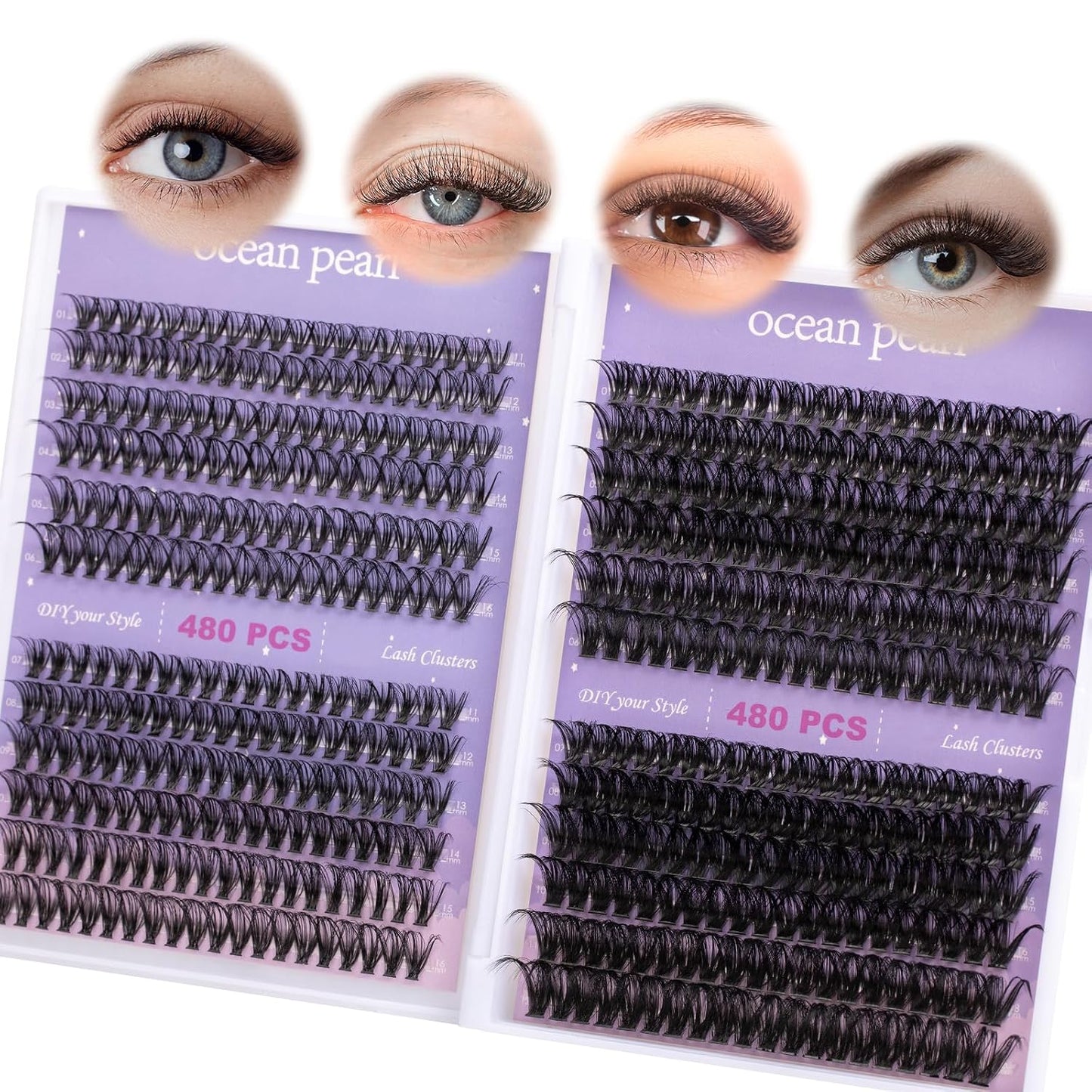Ocean Pearl Lash Clusters - 320 Pcs 11-20mm Eyelash Extension Kit | 40D, 50D, 100D with Adhesive & Tweezers