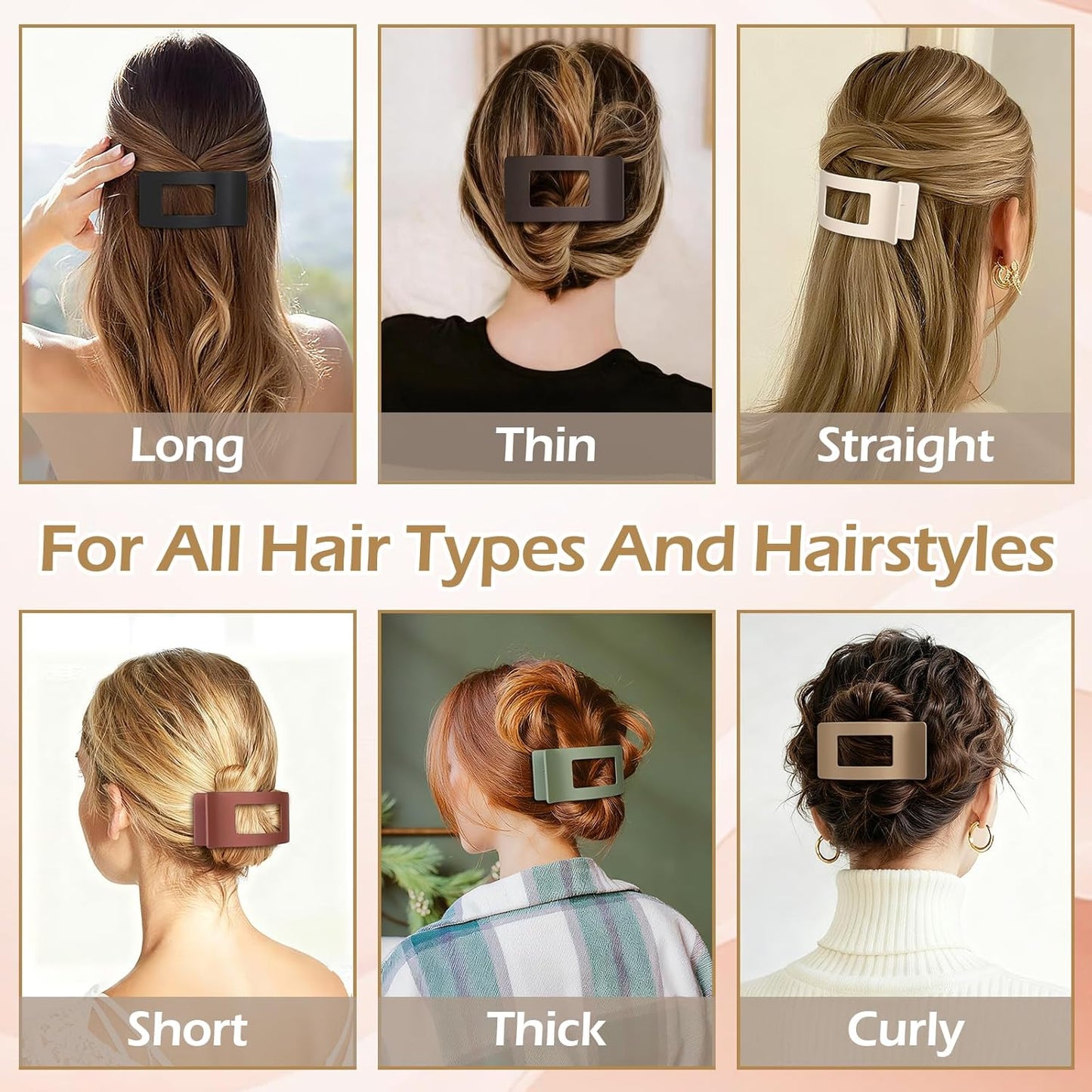 French Flat Hair Clips - 6pcs Matte Claw Clips for Thick or Thin Hair | Non-Slip Strong Hold Accessories