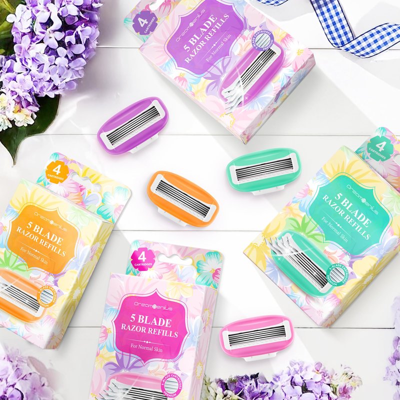 Women’s Razor Blades Refills Include 4 Cartridges, Extra Smooth 5-Blade Travel Razor Refills for Comfort Shaving, Green