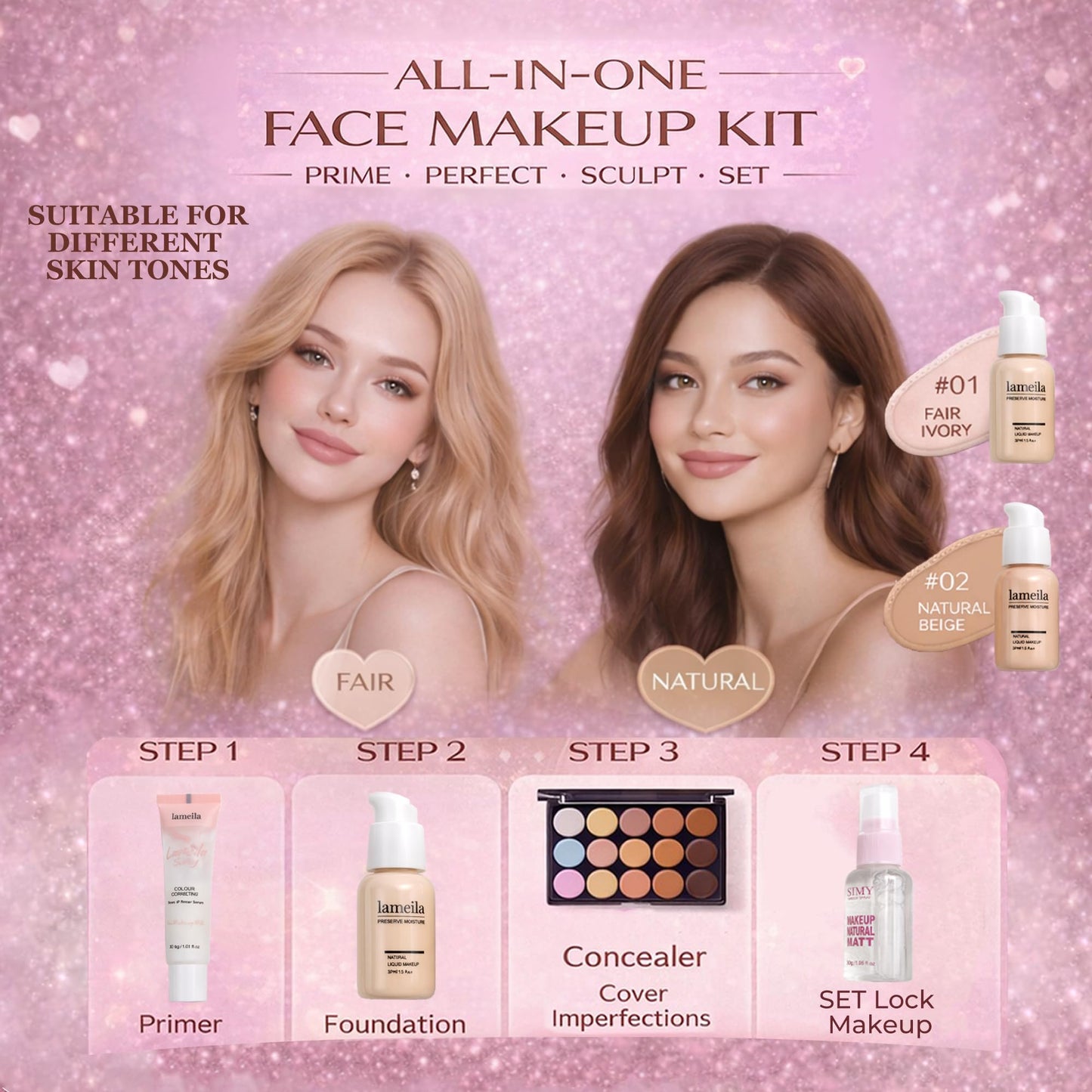 All in One Makeup Kit for Women & Beginners, Essential Full Makeup Set with Eyeshadow Palette, Lip Gloss, Foundation, Brushes – Makeup Gift Set for Teens & Girls, Great Value Starter Kit
