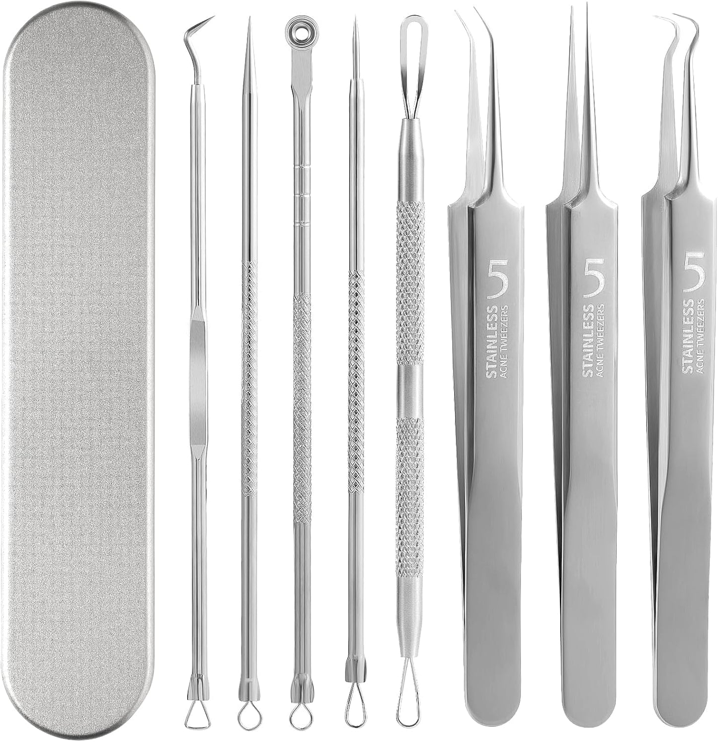 Blackhead Remover Tool Kit - Stainless Comedone Extractor for Acne & Pimples | 4-Piece Silver Set