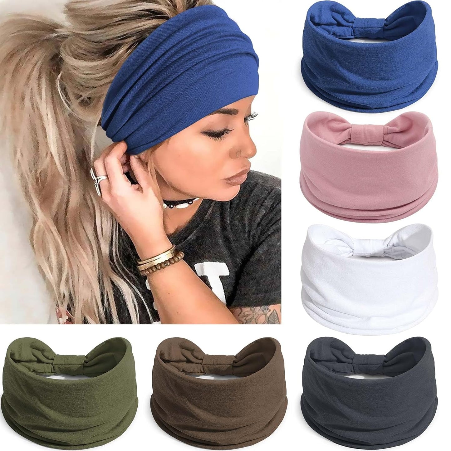 Wide Headbands for Women - No Slip Knotted Turban Hair Accessories | Dark Green Boho Style