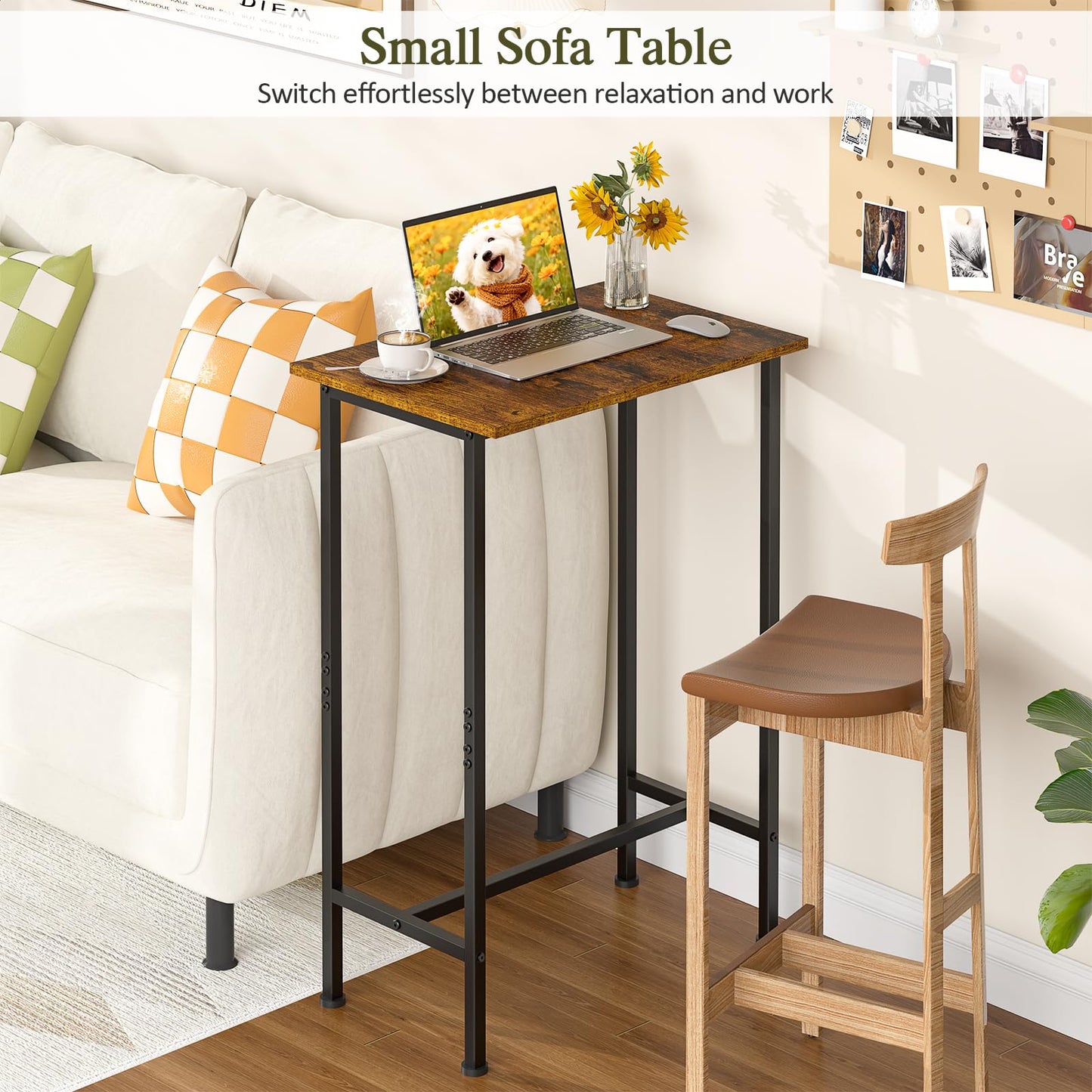 DAOUTIME Bar Height Table, Compact Bar Table, Counter Height Kitchen Dining Table for Apartment Breakfast Nook Home Bar, Sturdy Metal Frame, Small Console Table for Narrow Spaces