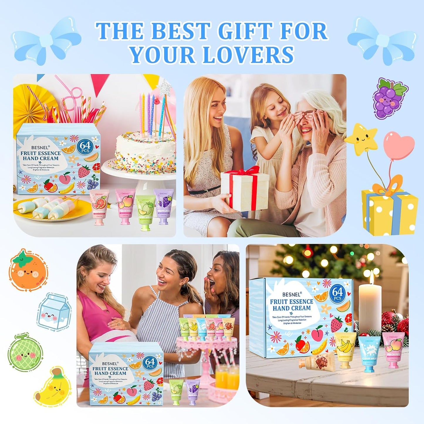 BESNEL 64 Pack Hand Cream Gift Set - Moisturizing Mini Lotions for Dry Hands | Ideal Teacher Appreciation & Birthday Gifts