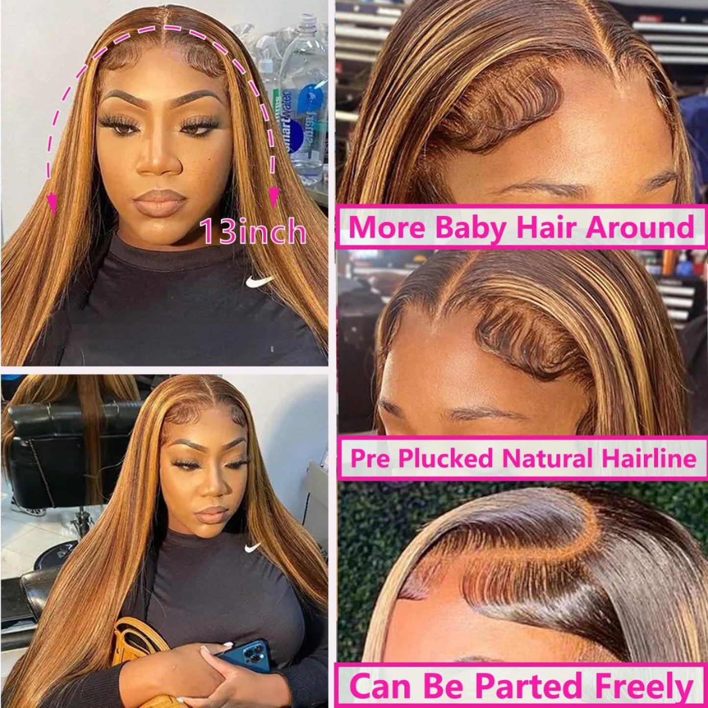 13x6 Ombre Lace Front Wig Human Hair 30IN 180Density Highlight Straight Wig