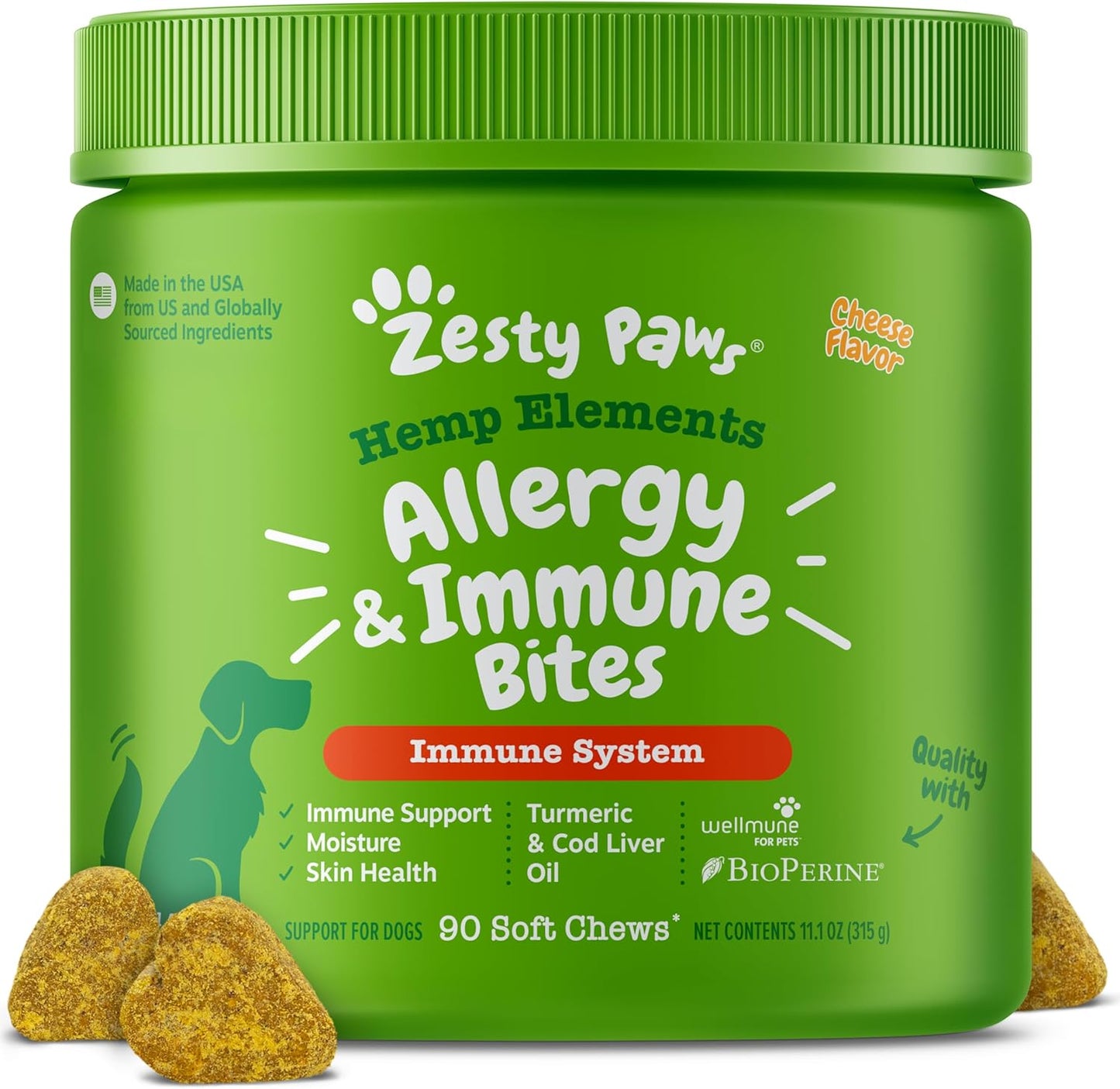Zesty Paws Allergy Immune Bites - Dog Allergy Chews for Itchy Skin & Ears | Lamb Flavor, 90 Count