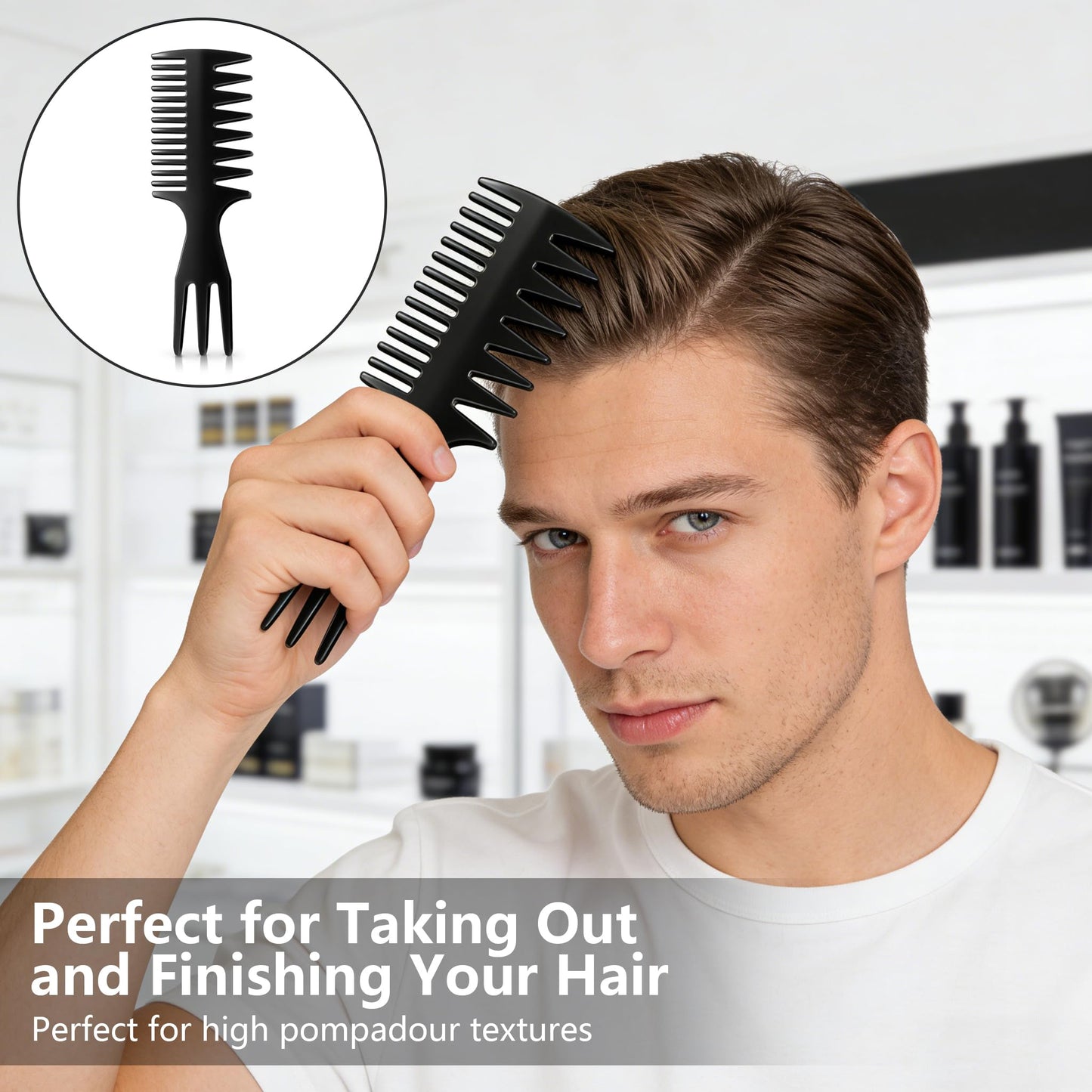 6PCS Texture Comb Wide Tooth Styling Combs for Women Men, Volumizing Texturizing Hair Comb Set for Volume Fringe Parting, ABS Plastic Barber Tool for Quiff Pompadour Slick Back