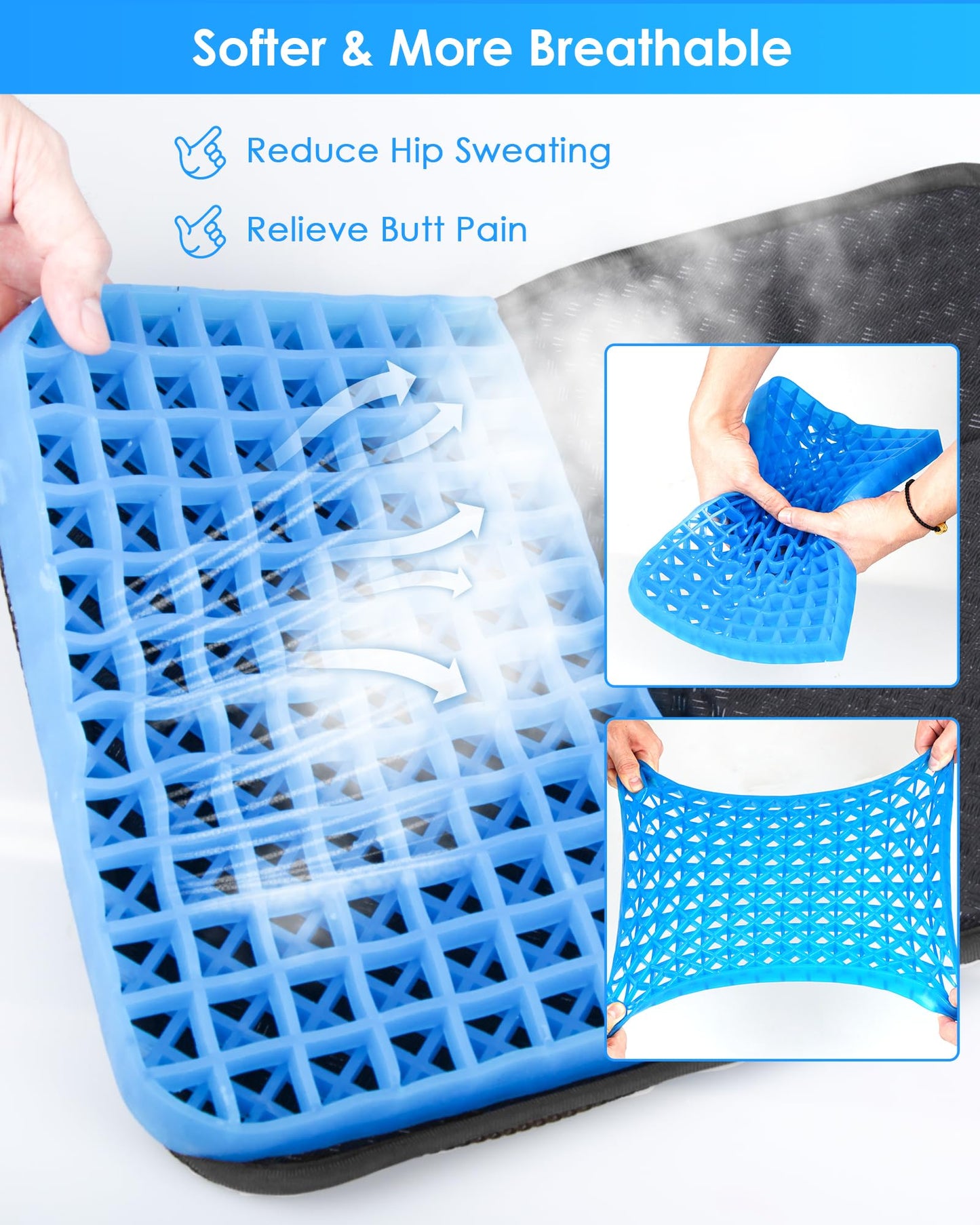 Rexley Gel Travel Seat Cushion, Portable Airplane Seat Cushion, 14.5" x 10.5" Foldable for Airplane Seats, Office Chair, Camping, Bleachers, Flights, Commute