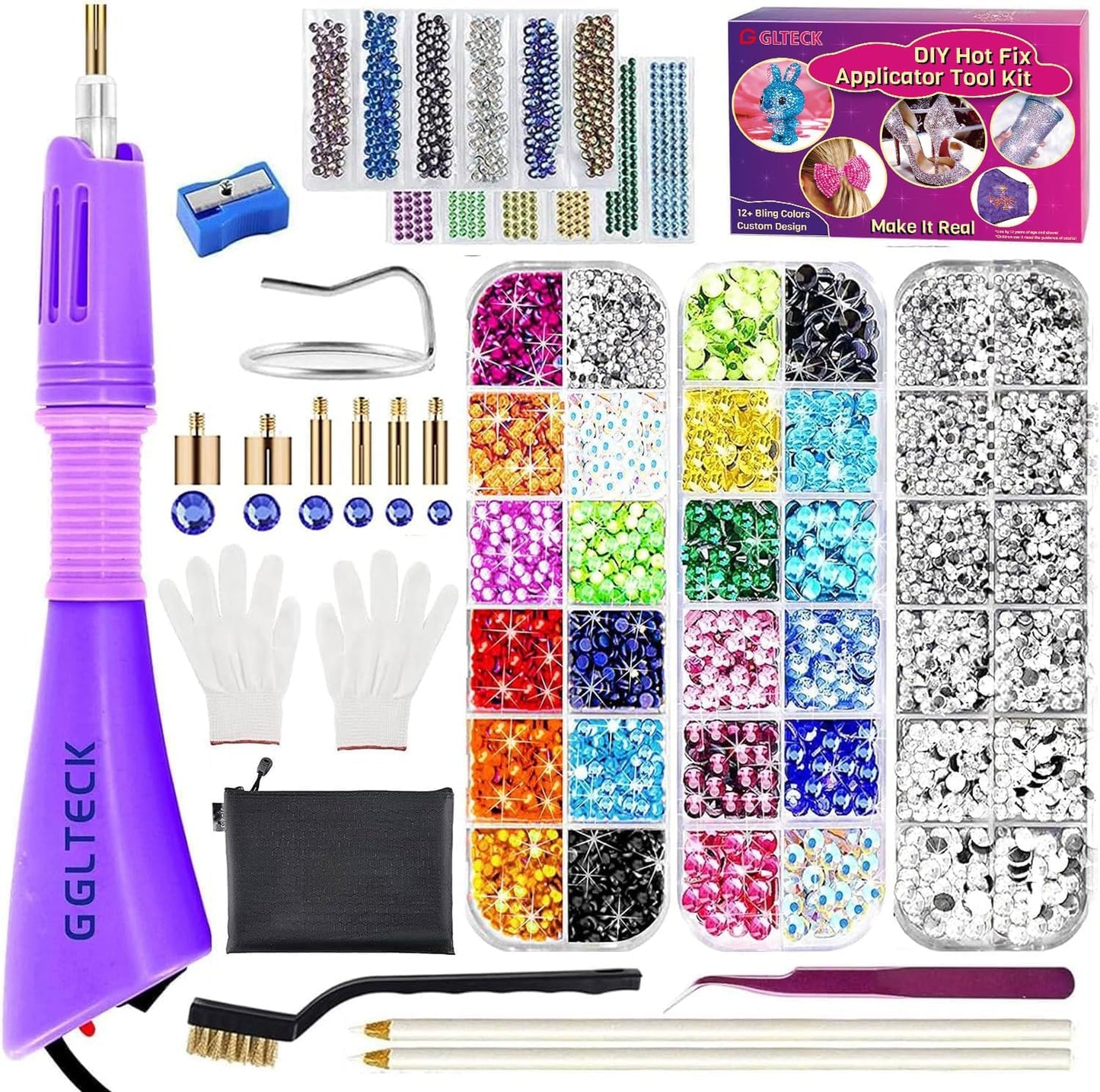 Hotfix Rhinestone Applicator Kit - 5784 PCS Bedazzler Tool with 7 Tips, 6 Templates, Gloves & Tweezers