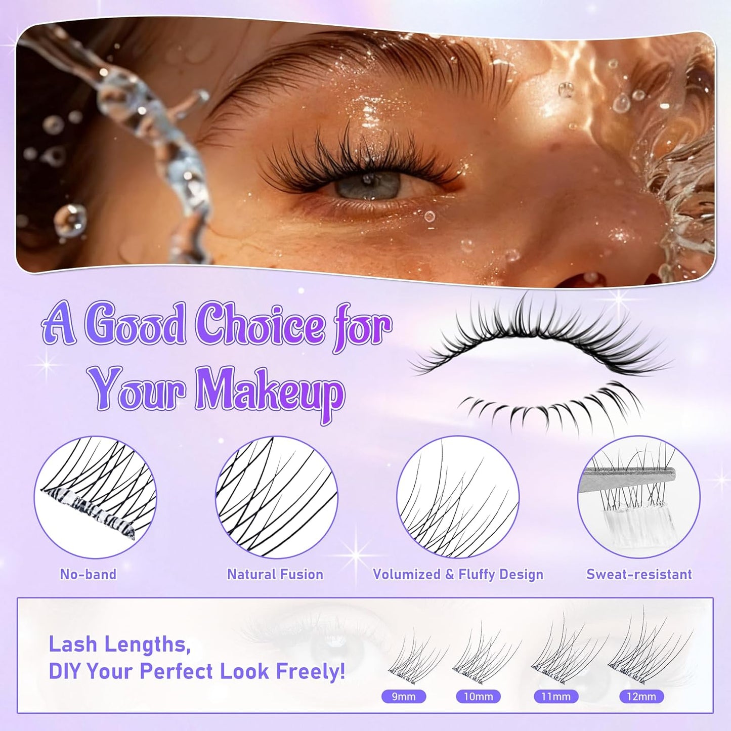 Self Adhesive Eyelashes - Natural Individual Lash Clusters Kit | 120 PCs, Easy Application, Wispy Extensions 9mm-12mm