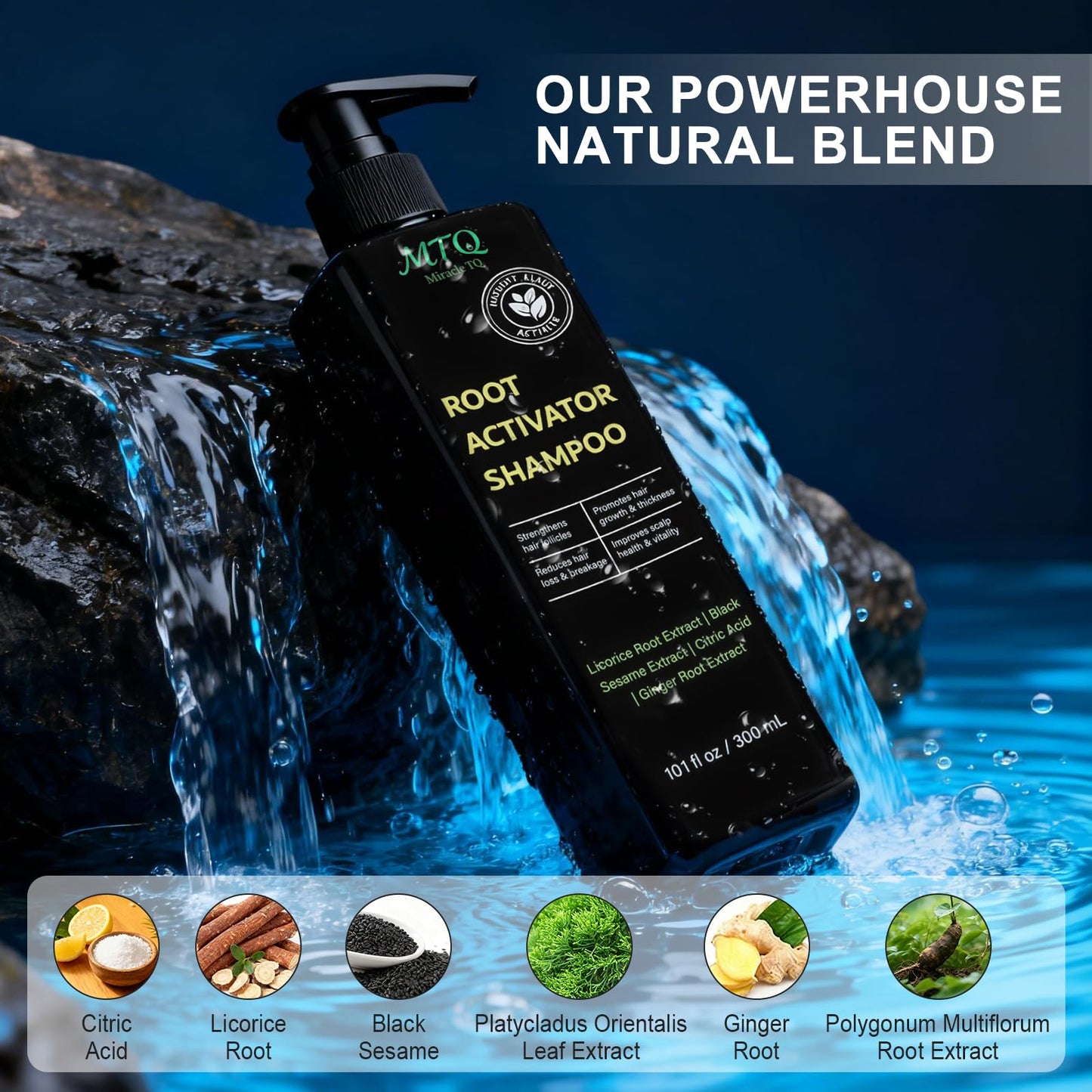 Miracle TQ Root Activator Shampoo for Men & Women - Anti Hair Loss & Mens Hair Regrowth Shampoo with Natural Herbal Ingredients & Biotin - For Scalp Health & Cooling Sensation, 10.1 Fl Oz /300ml