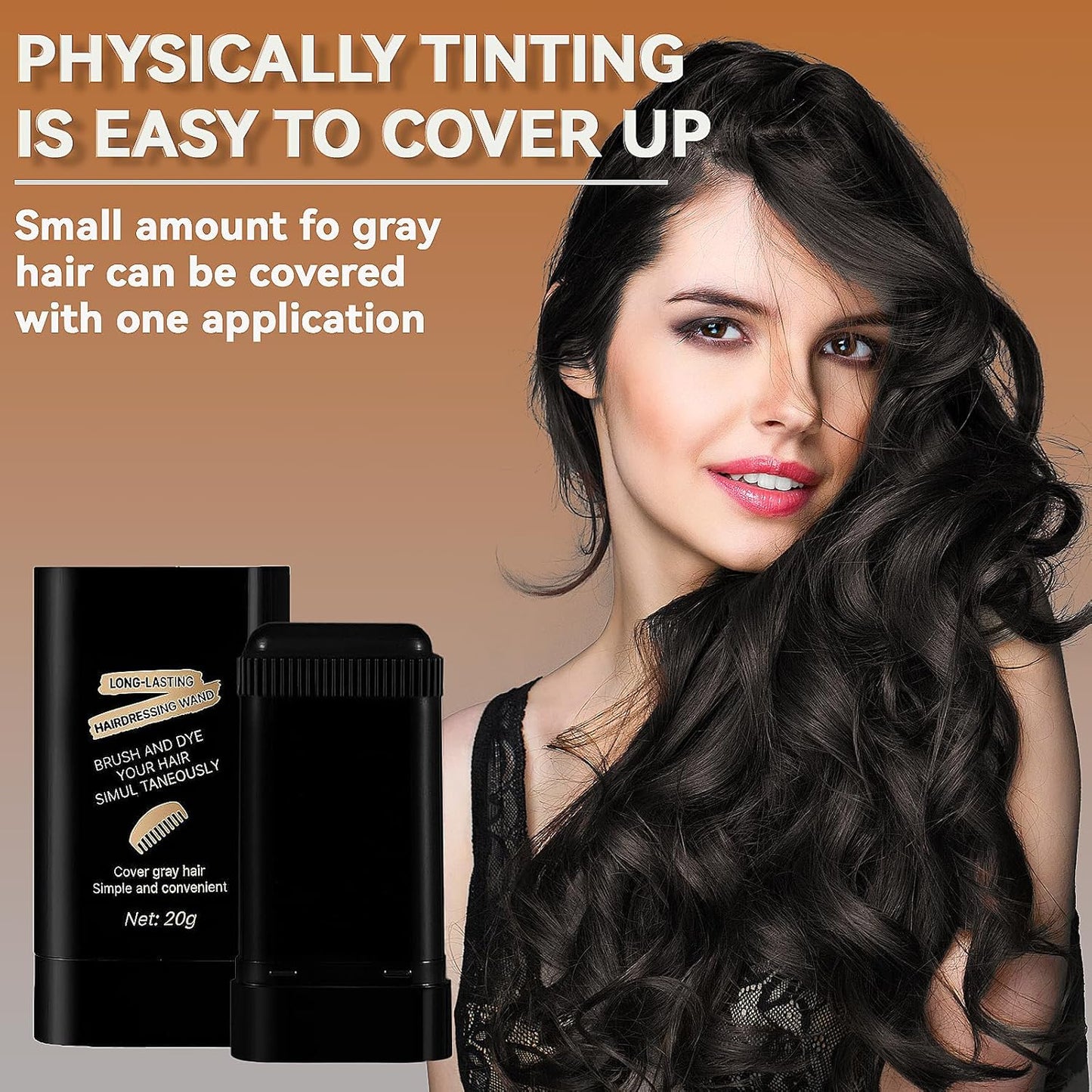 Instant Hair Color Stick & Comb - 2-in-1 Portable Touch-Up for Gray Hair Coverage | Waterproof, Quick Root Dye (Black)