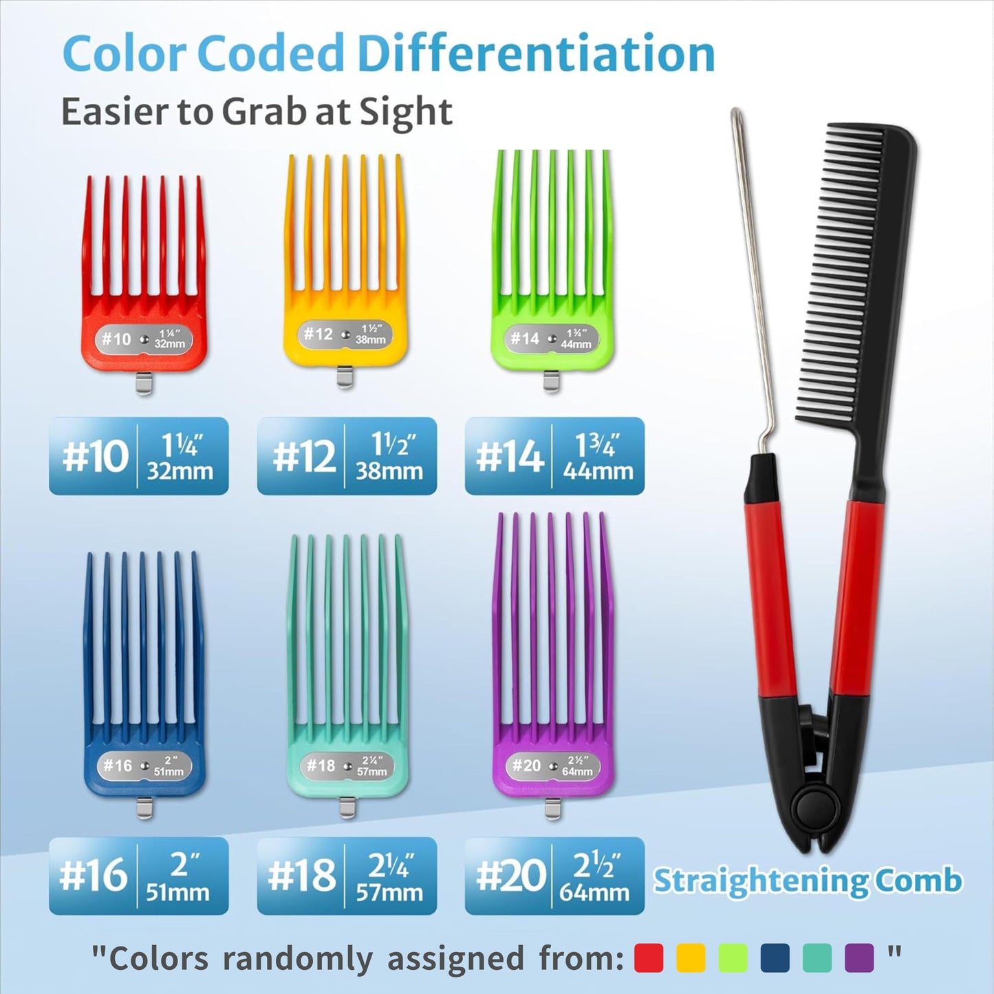 Clipper Guards Set Compatible with Andis Master, Oster Fast Feed, Andis AAC-1, GC, LCL, ML, PM-1, PM-2, PM-4, RCAC, RS-1, US-1, Size: #0 to #8 (Length: 1/16" to 1")