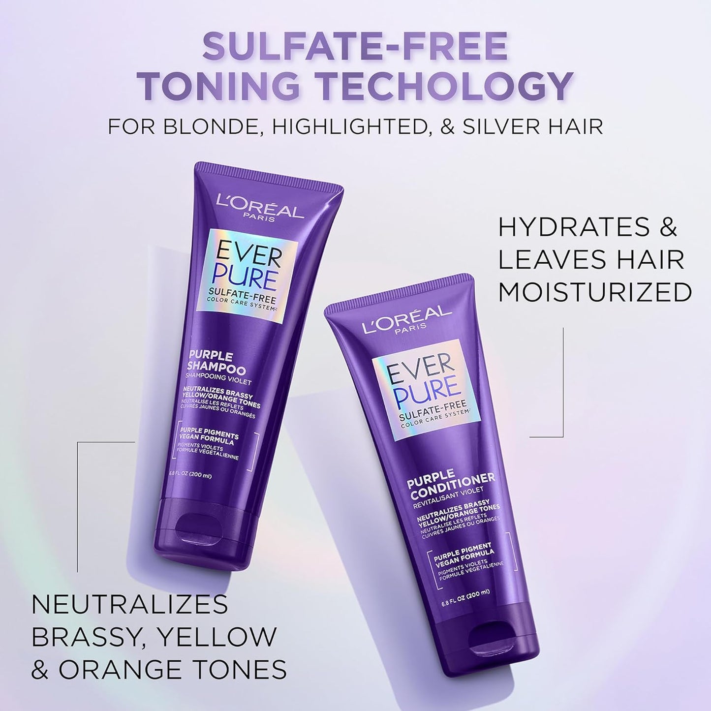 L'Oreal Paris EverPure Purple Shampoo & Conditioner Set - Sulfate Free for Blonde & Silver Hair | 1 Kit