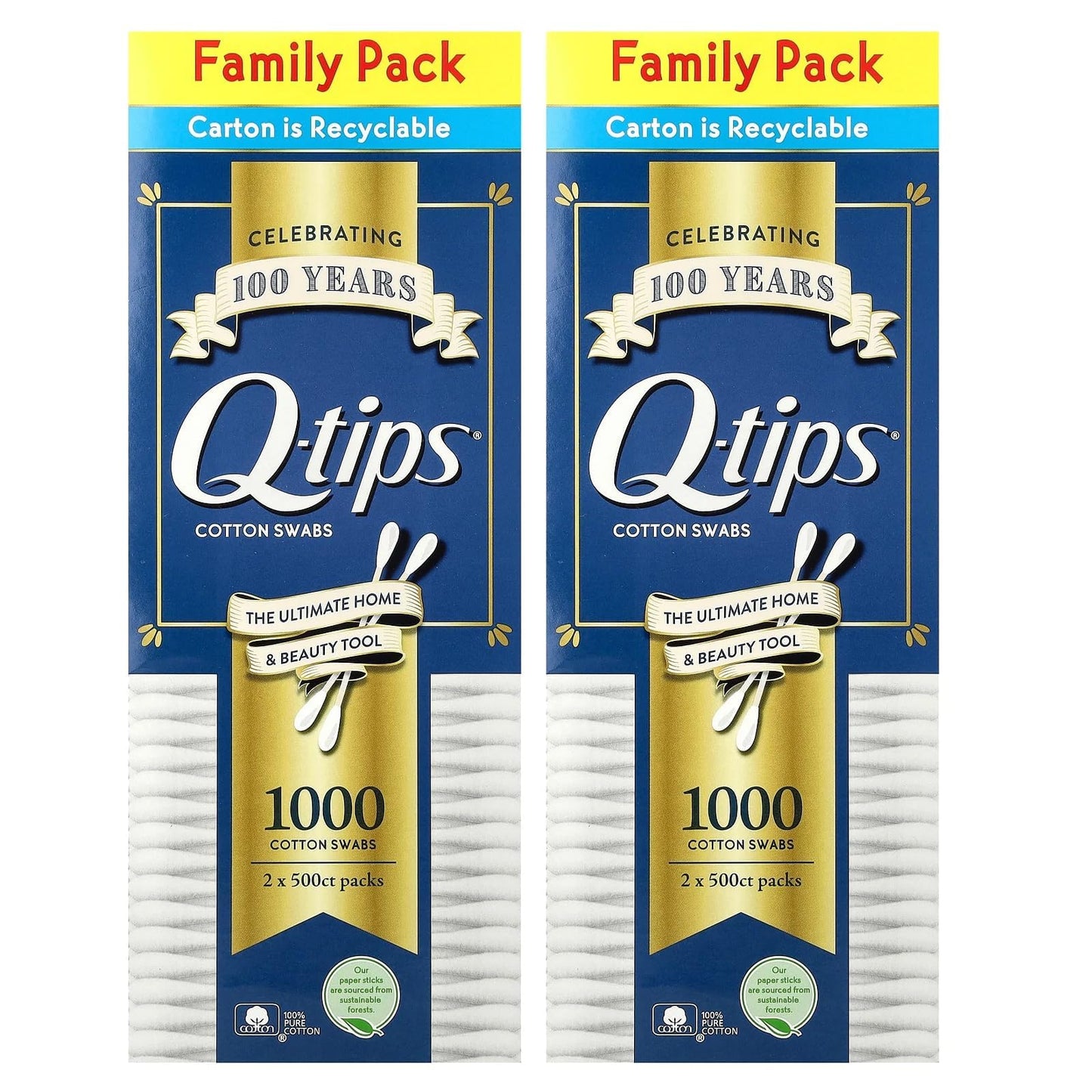 Q-tips Cotton Swabs, Family Pack, 2 Pack, 500 Swabs Each