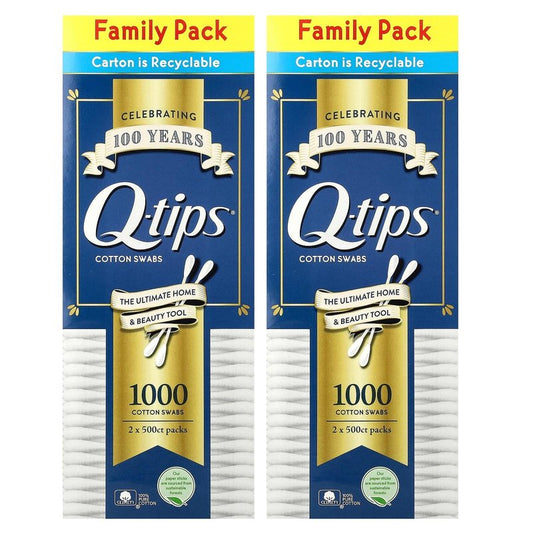 Q-tips Cotton Swabs, Family Pack, 2 Pack, 500 Swabs Each