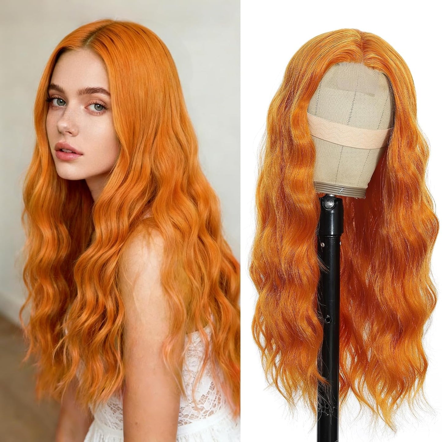 Ombre Blonde Wigs for Women - 26 Inch Long Wavy Synthetic Lace Front Wig | Heat Resistant for Daily & Party Wear