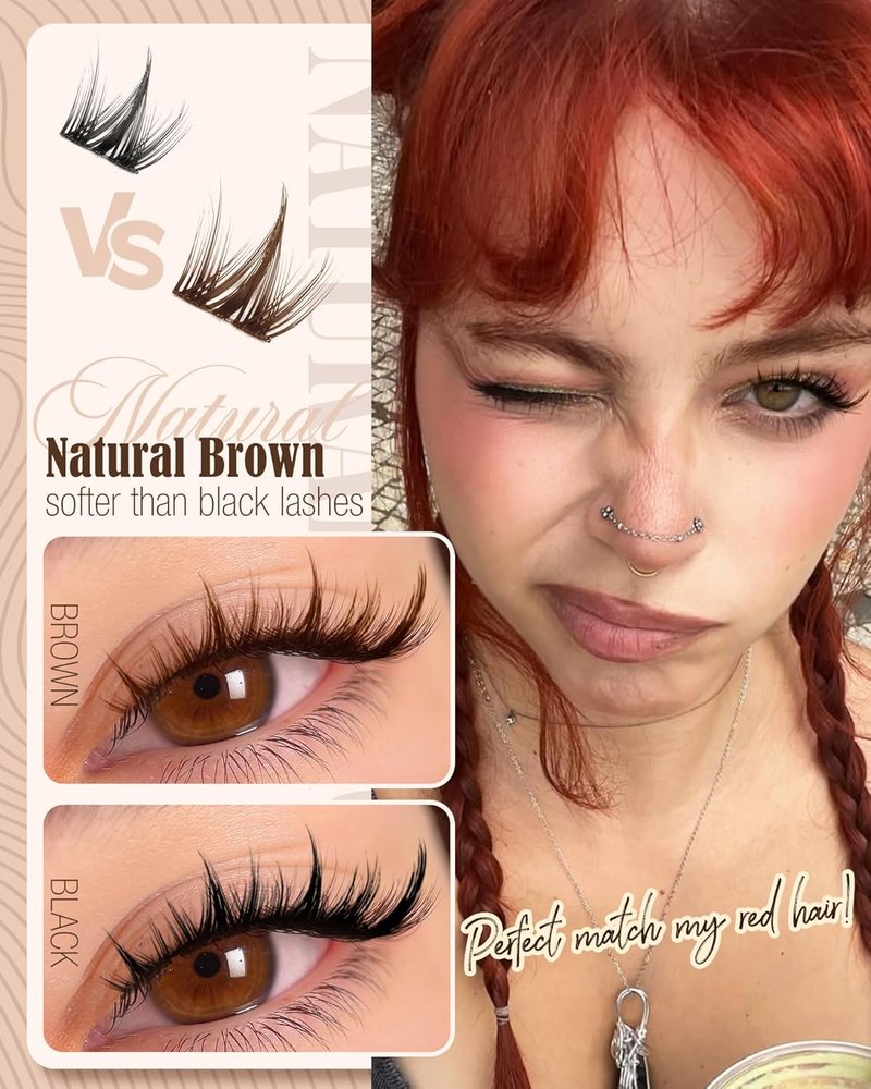 Cat Eye Lash Clusters - Brown Spiky Individual Eyelash Extensions | 96 Pcs Fluffy DIY Fox Eye Lashes