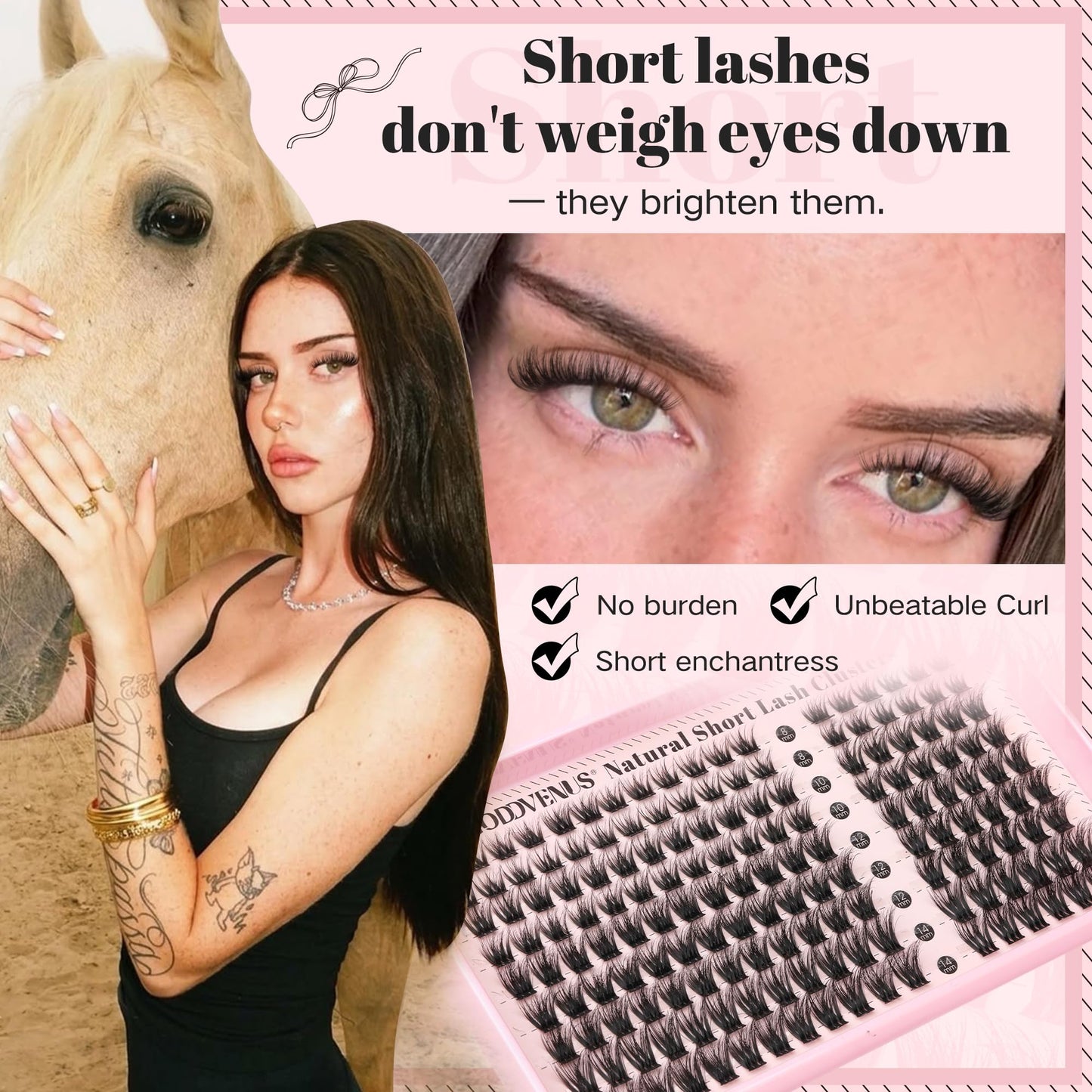 Goddvenus Short Lash Clusters 8-14mm Eyelashes Clusters Wispy Natural Cluster Eyelash Extensions Fluffy Individual Lashes, DIY false eyelashes for Short & Volume Lash Lovers