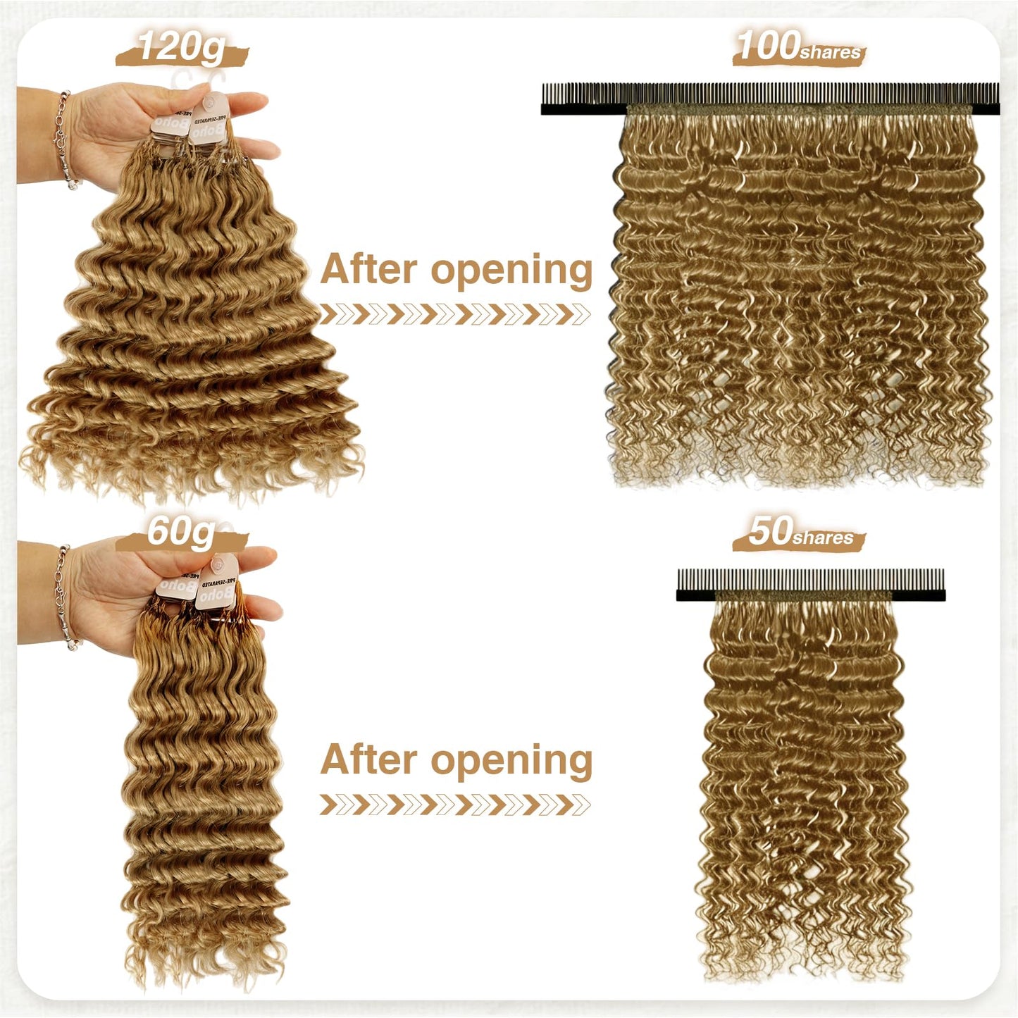 Human Crochet Hair for Black Women 20inch 60g Pre Separated 50 Strands Deep Wave Feather Crochet Human Hair Easy Install Hook Design,27# Invisible Miracle Knots Honey Blonde Boho Crochet Hair