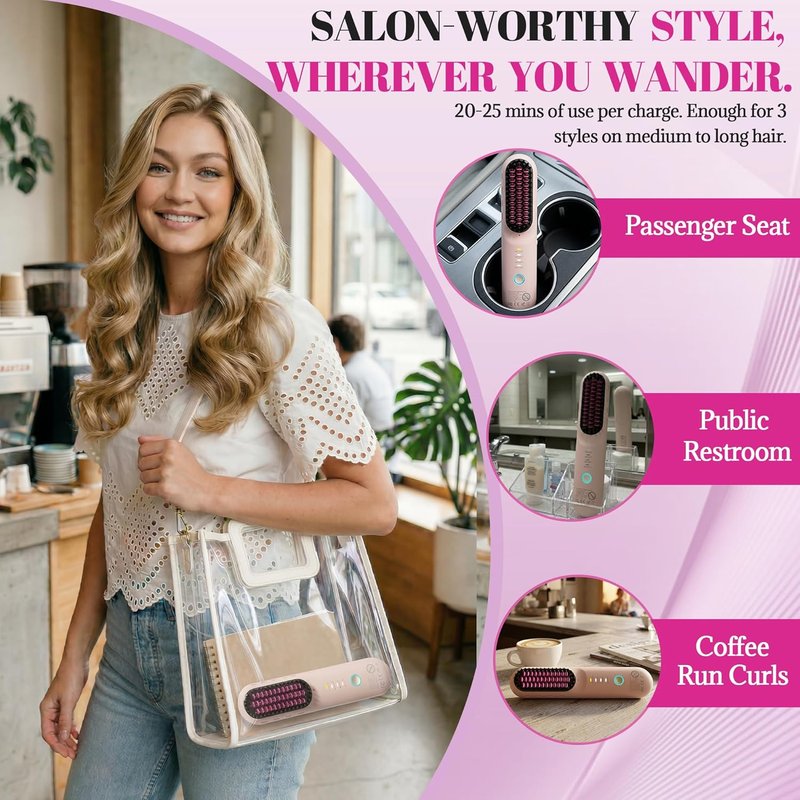 Cordless Straightening Comb - Mini Portable Hair Straightening Brush for Short Hair | Travel-Friendly Styling Tool