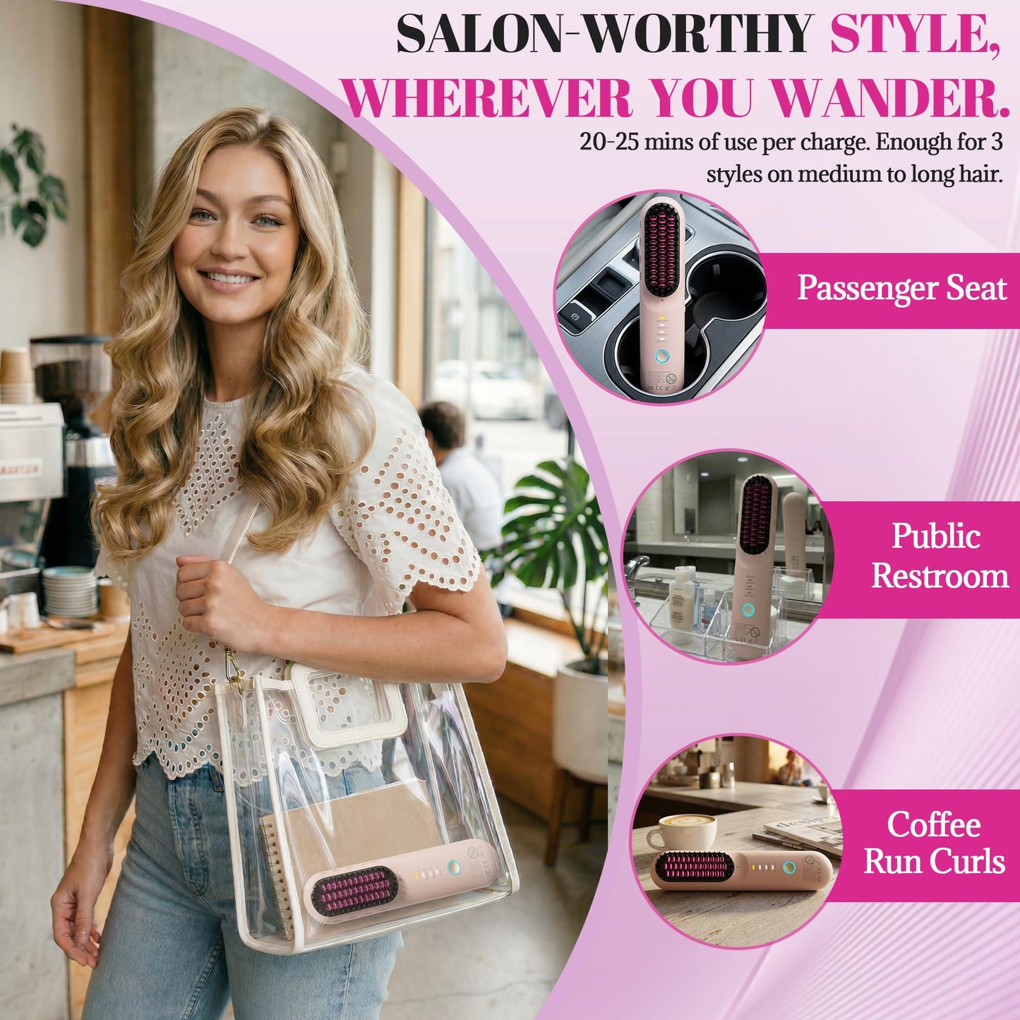Go Brush Pro, GEVOODIX Cordless Straightening Comb - Hair Straightening Brush for Short Hair - Mini & Portable Travel Heated GoBrush Brush, Styling Tools