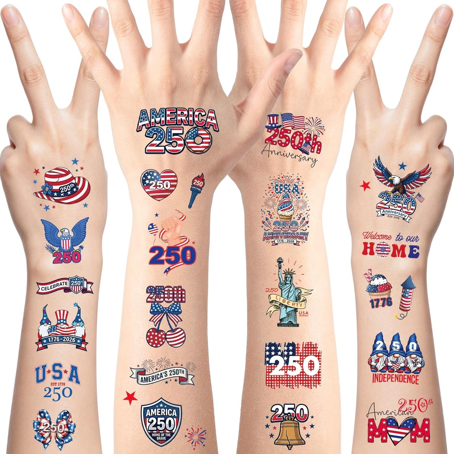 4th of July Temporary Tattoos - 80 PCS American Flag Designs | Red, White & Blue Kids' Party Accessories