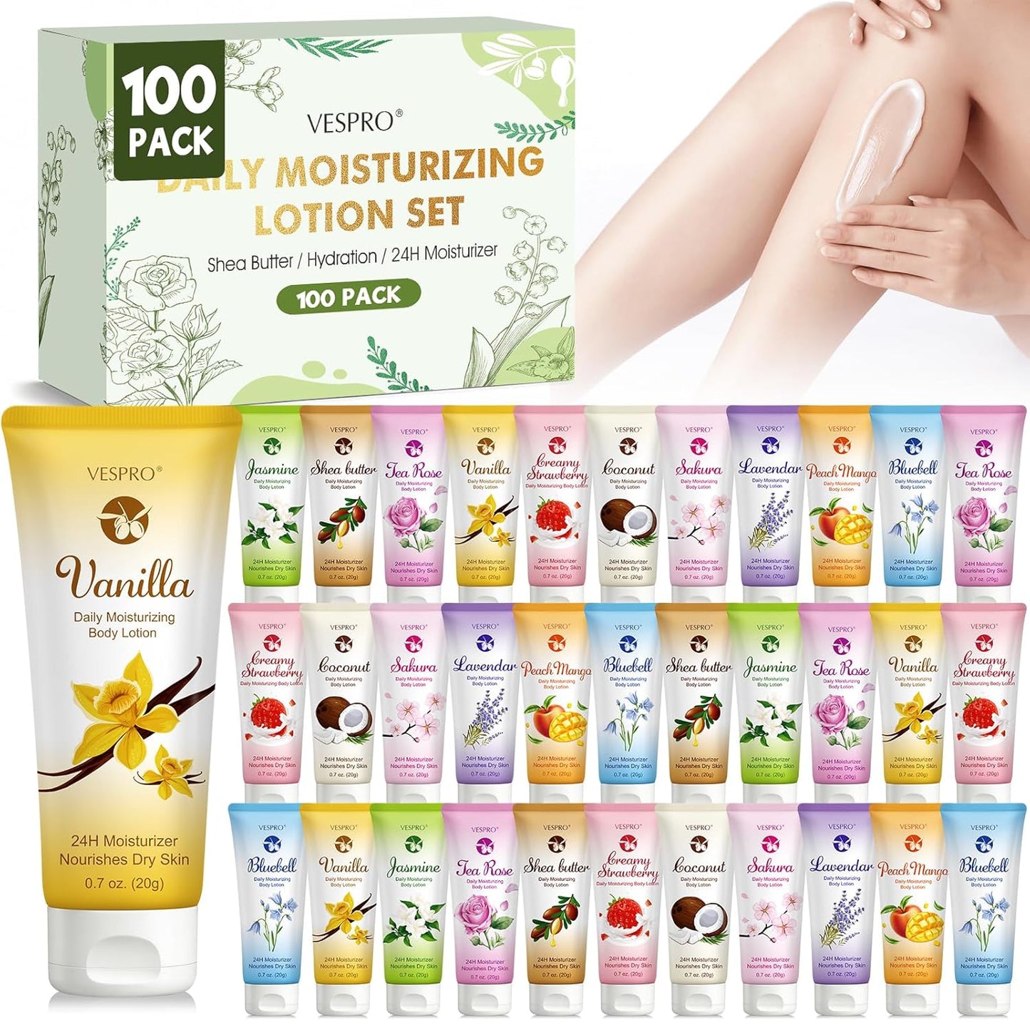 Mini Body Lotion Gift Set - 100 Pack Travel Moisturizer for Dry Skin | Perfect for Valentine's Day & Spa Gifts