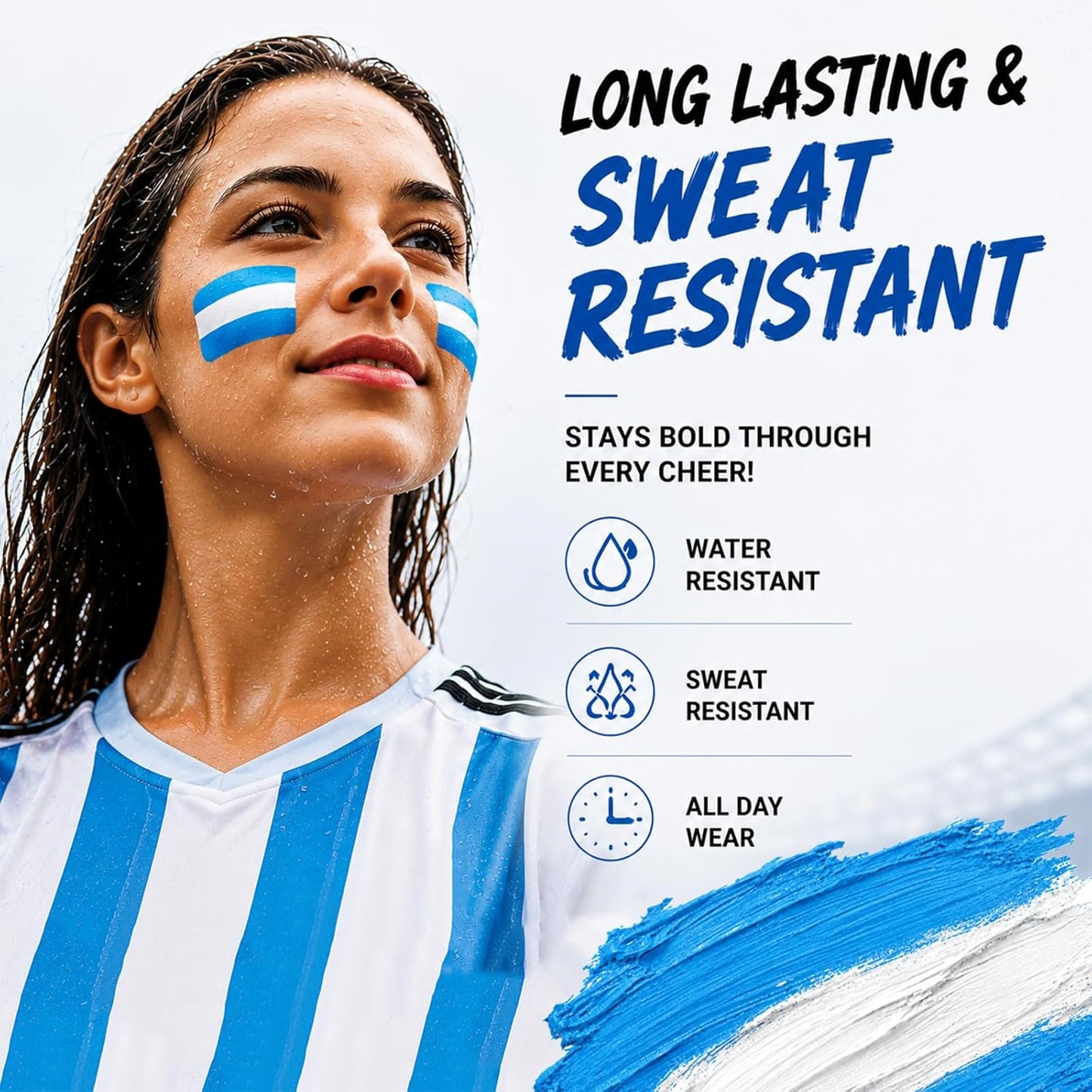 Face Paint Stick - Blue & White Argentina Soccer Fan Makeup | Washable, Non-Toxic Crayon for Game Day, Softball & Football