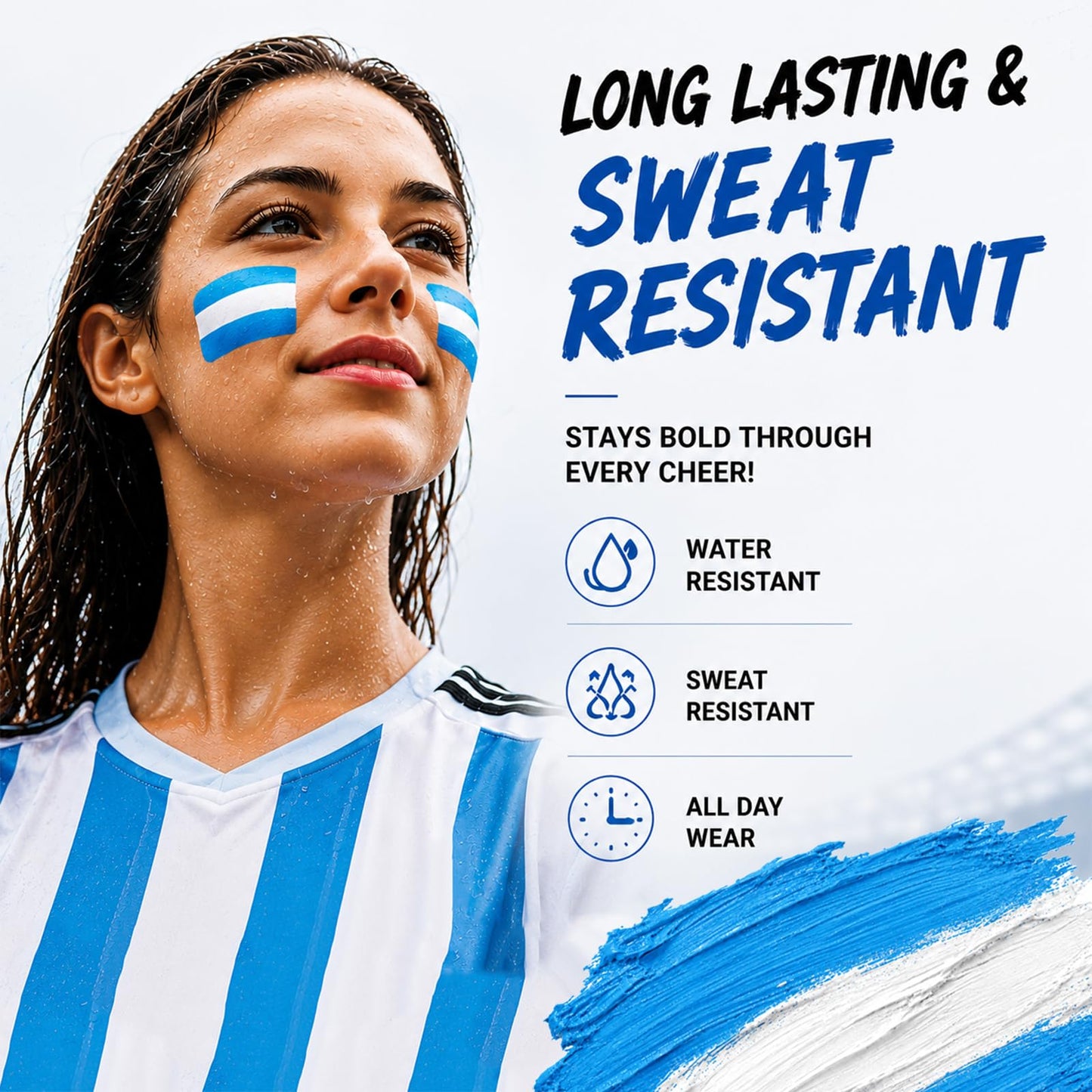 Face Body Paint Stick Blue White Blue,Argentina Soccer Fan Face Paint Crayon for World Cup 2026,One Swipe Game Day Face Makeup,Washable Flag Face Paint,Non-Toxic,for Softball,Football,Baseball