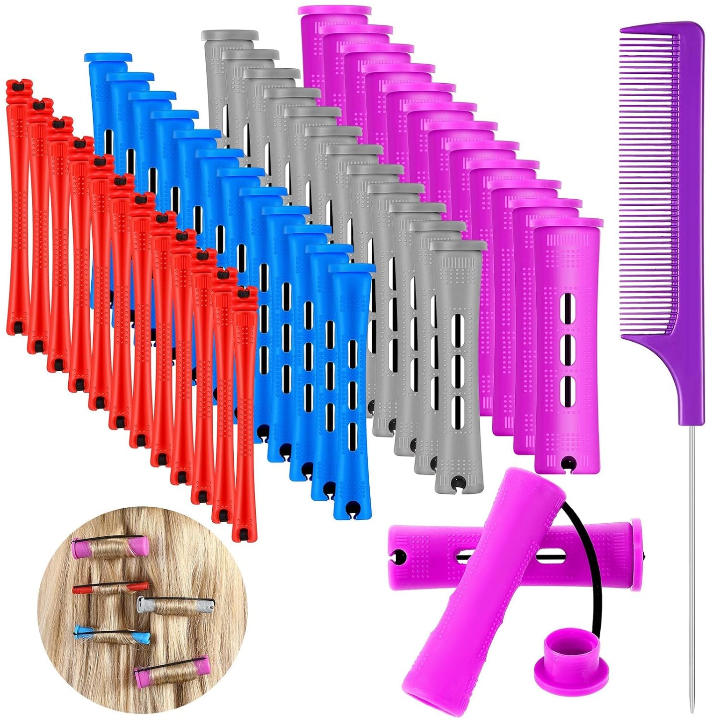 48 Pieces Hair Perm Rods - Short Cold Wave Curling Rollers with Steel Pintail Comb | 6 Sizes, 6 Colors