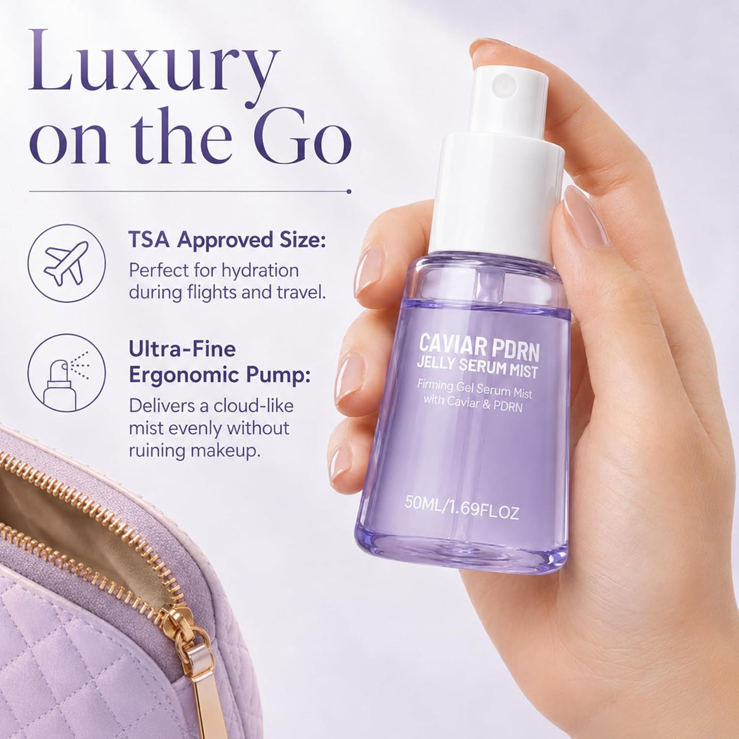 Caviar PDRN Jelly Serum Mist - Hydrating Face Spray for Dewy Glow | Travel Size 1.69 fl oz Each