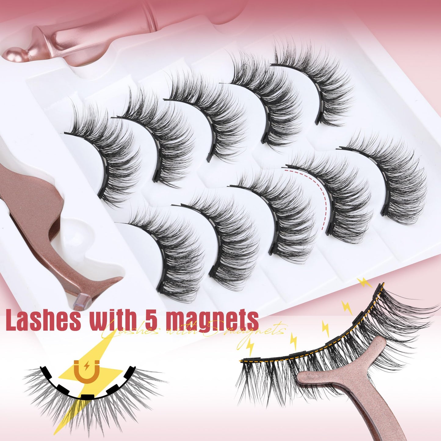 Magnetic Eyelashes with Eyeliner Natural Look Magnetic Lashes with Applicator No Glue Needed Cat Eye Lash Wispy Magnet Lash 5 Pairs with Magnet Eyeliner