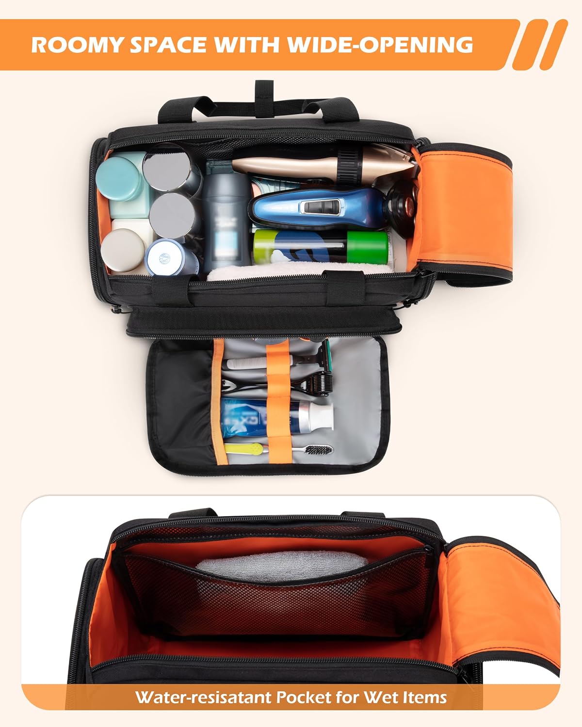 Tactical Travel Toiletry Bag - Extra Large Dopp Kit Organizer for Men | Dual Zipper Design, Black