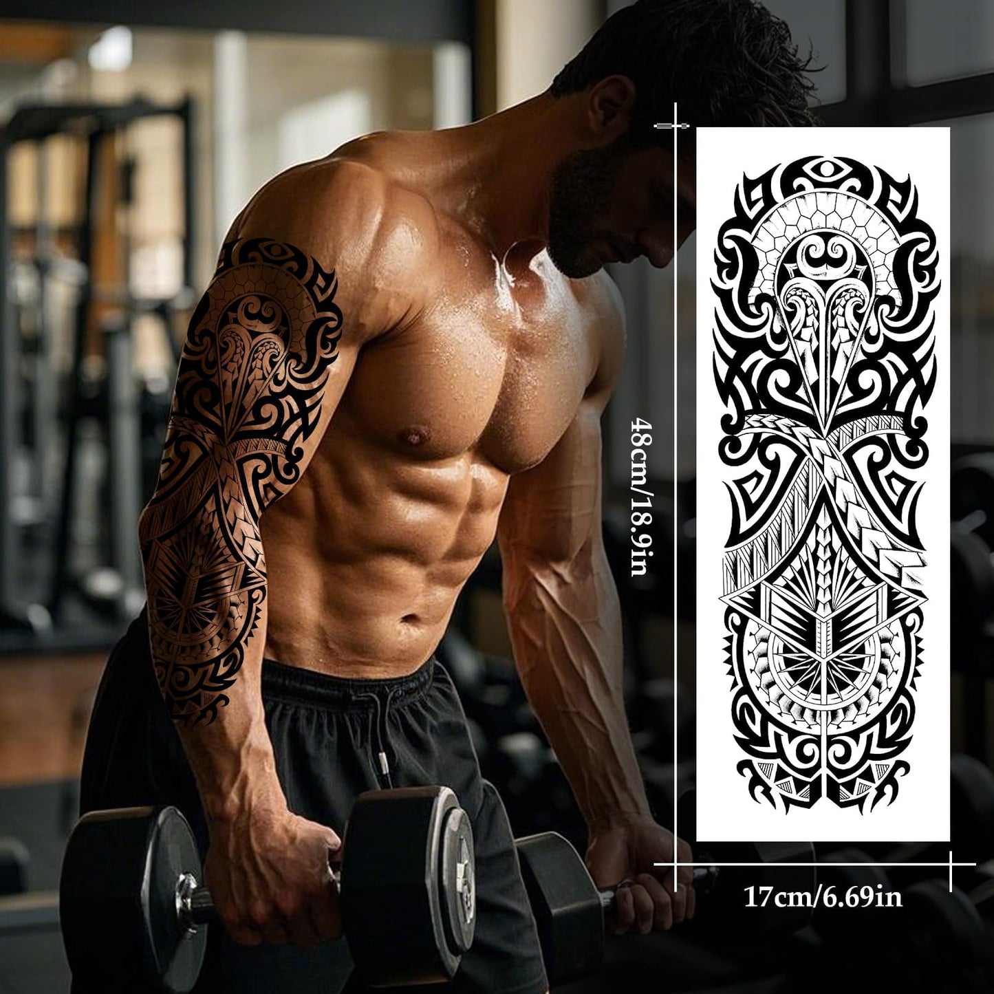 VERKSTAD 8 Sheets Black Full Arm Temporary Tattoos for Men Adults, Temp Millitary Sleeve Tattoo For Women, Waterproof Totem Body Arm Chest Shoulder Tortoise Dragon Fake Scary Tattoo Stickers Animal