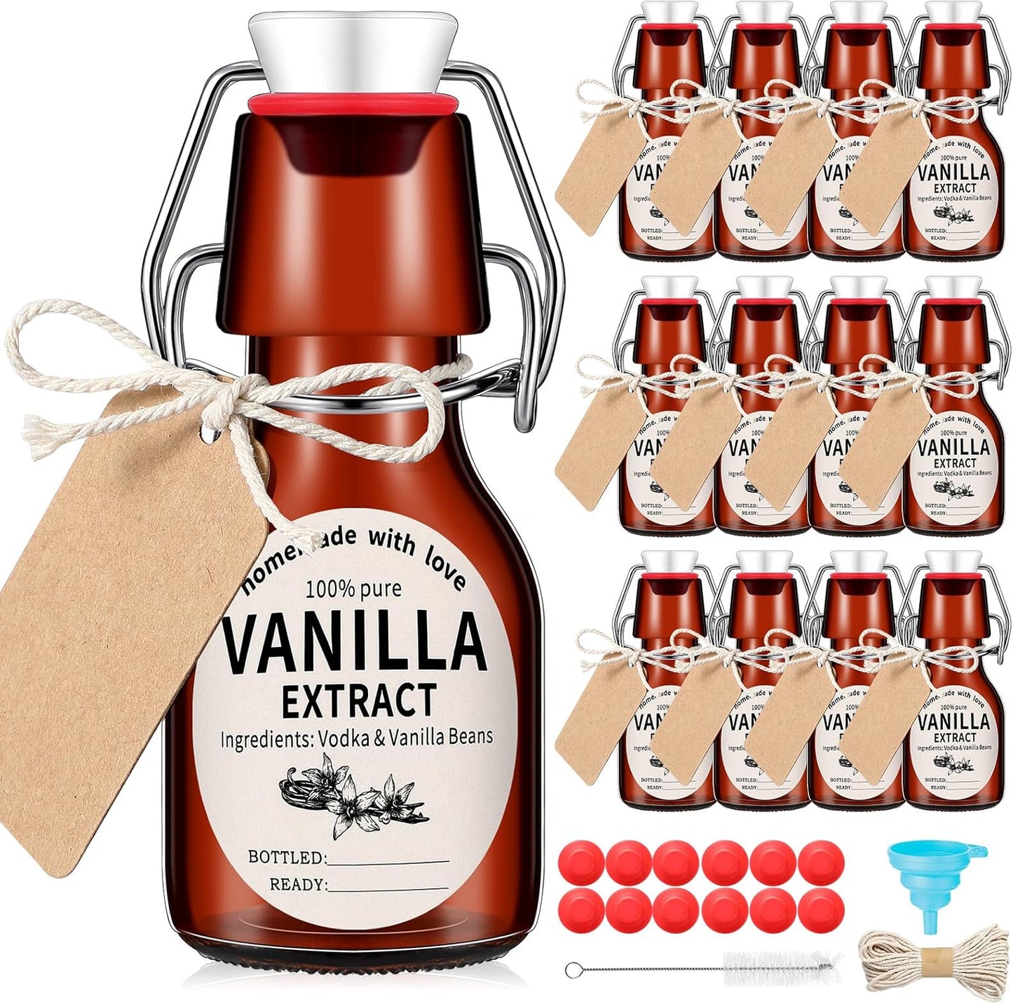 Vesici Swing Top Glass Bottles Set - Amber 8 Oz Jars for Homemade Vanilla Extract & DIY Crafts