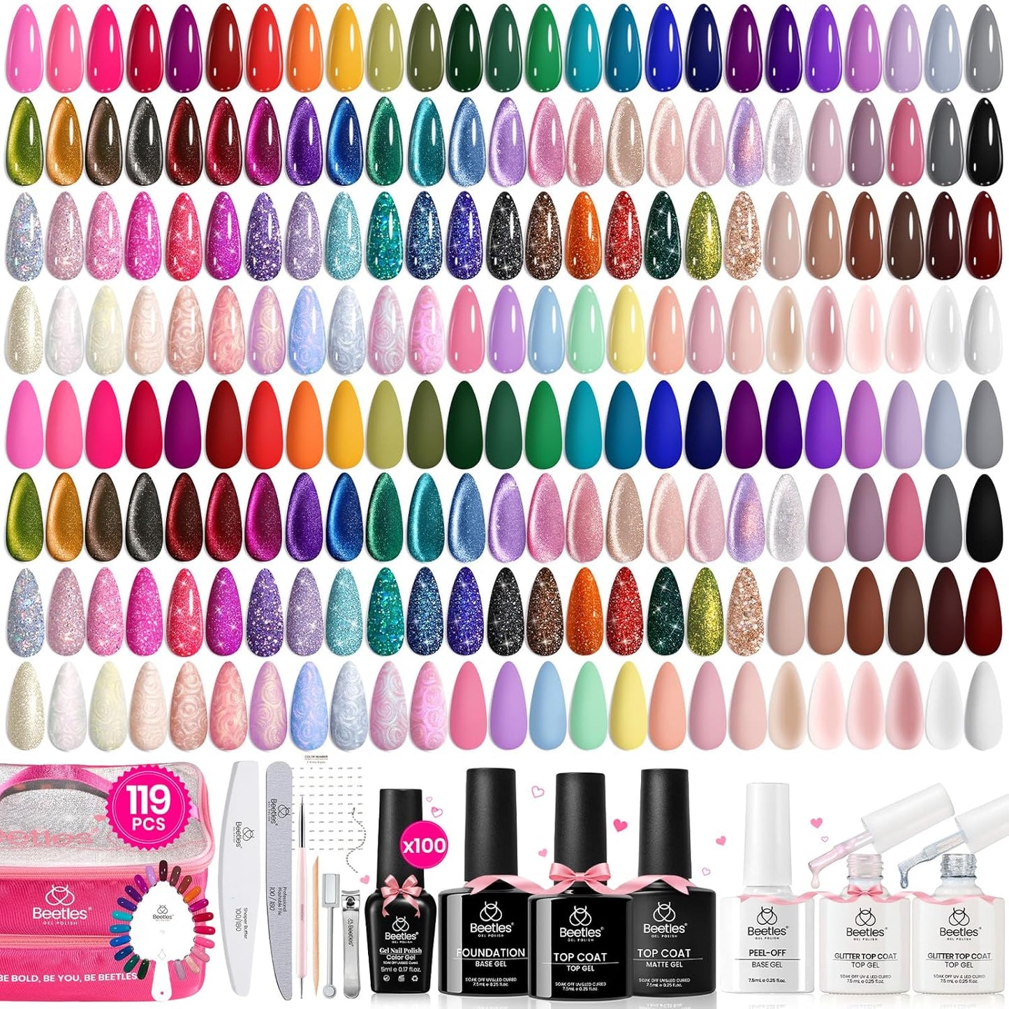 Beetles Nail Art Kit - 510pcs Gel Nail Tips & Brushes Set | Includes Rhinestones, Nail Stand & Cuticle Trimmer for Beginners