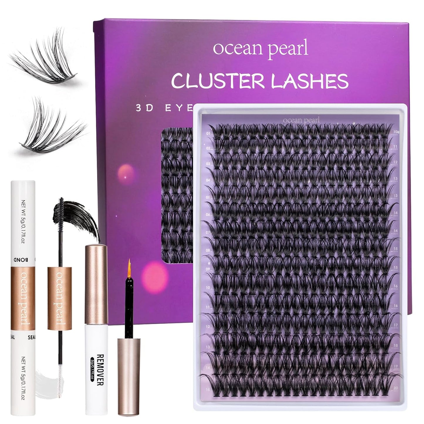 Ocean Pearl Lash Clusters - 320 Pcs 11-20mm Eyelash Extension Kit | 40D, 50D, 100D with Adhesive & Tweezers